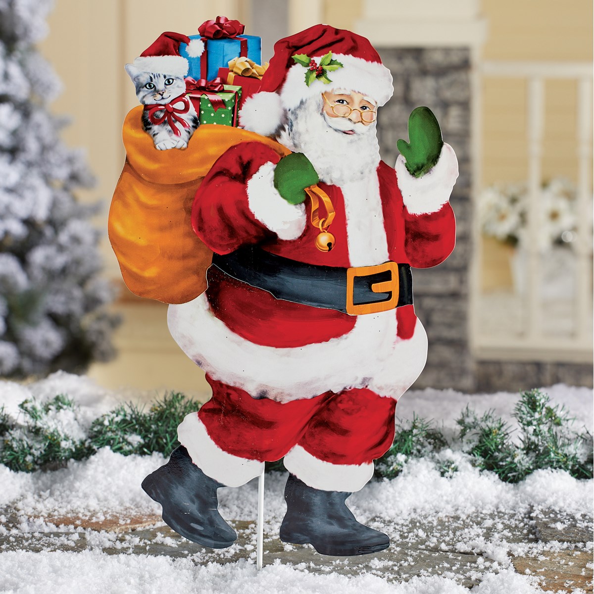 Santa Claus with Gift Sack Outdoor Christmas Stake | Collections Etc.