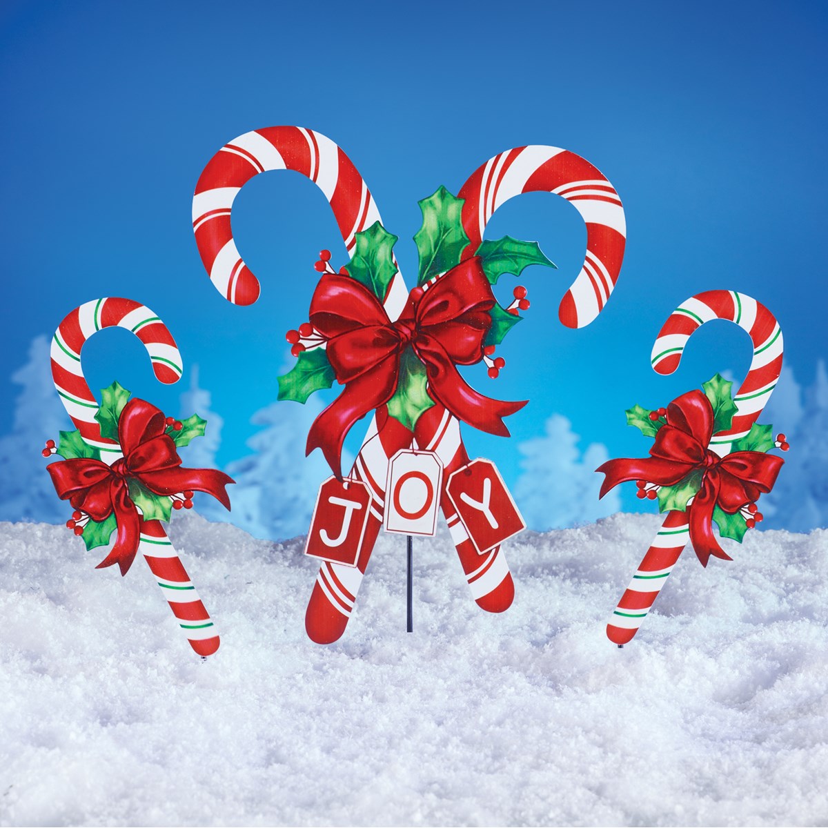 Set of 3 Christmas Candy Cane Stakes Outdoor Decoration Collections Etc.