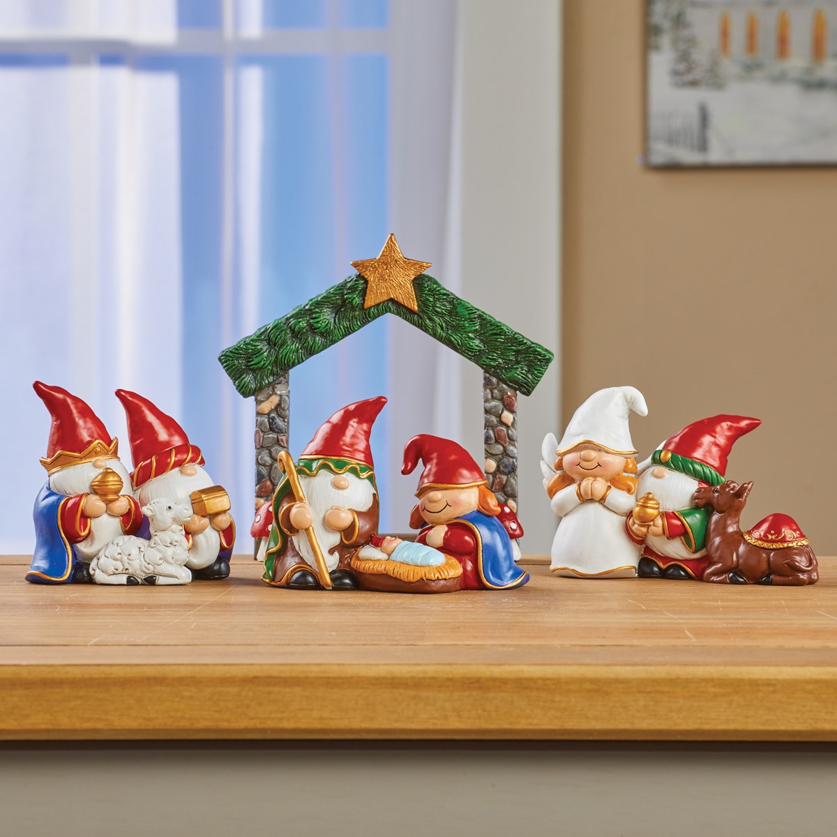 4Piece Gnome Nativity Figurine Decoration Collections Etc.