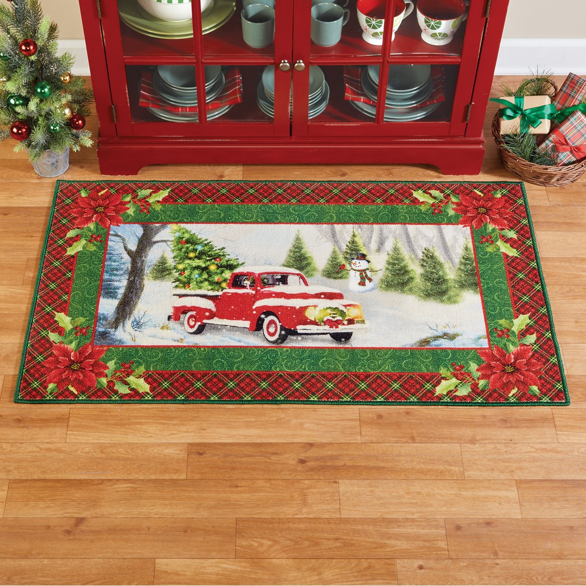 Winter Scene Vintage Red Truck Accent Rug | Collections Etc.