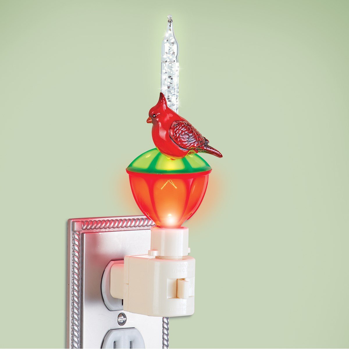 Festive Cardinal Bubble Nightlight 6"H Collections Etc.