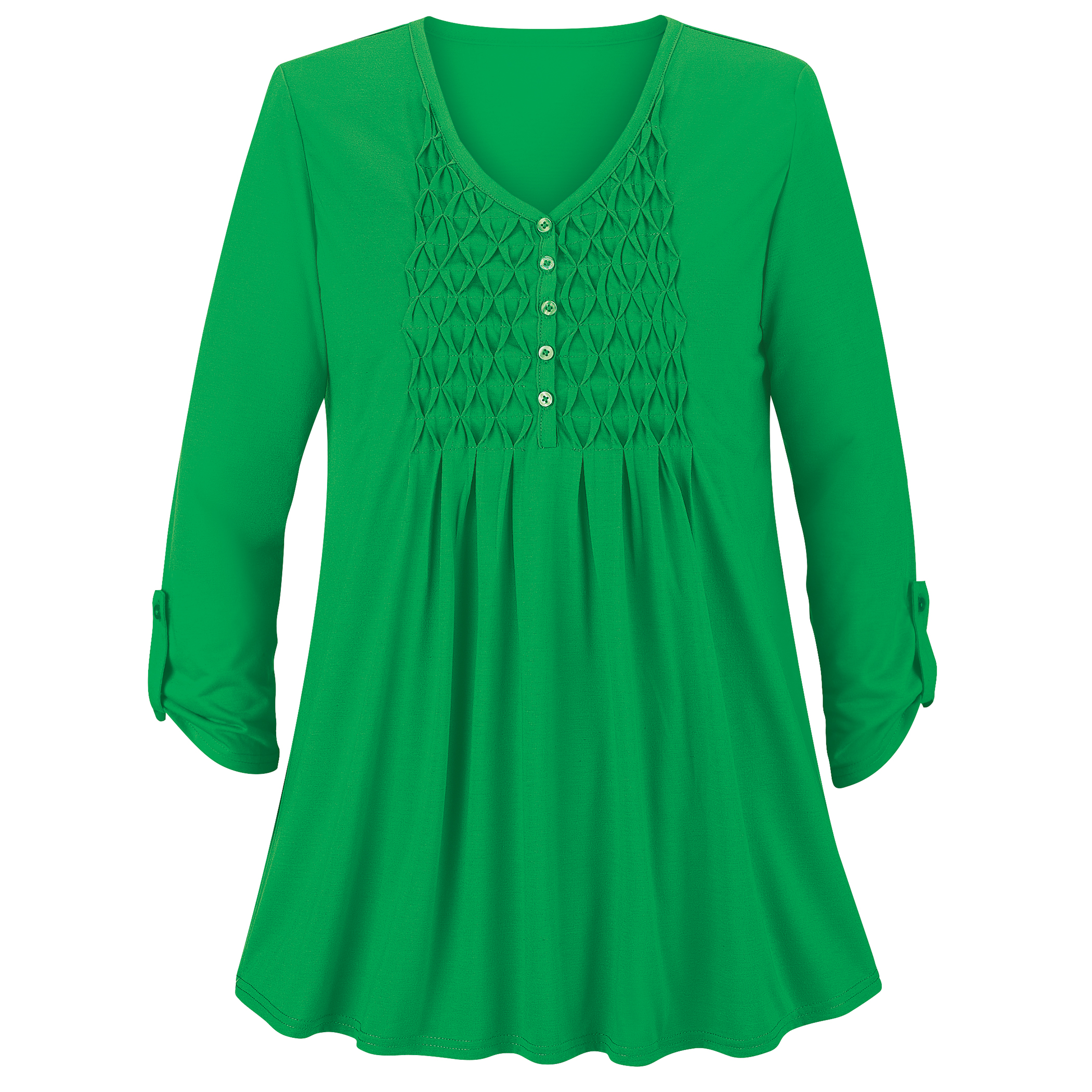 Smocked Bodice Knit Tunic with 3/4 Sleeves Large Eggplant