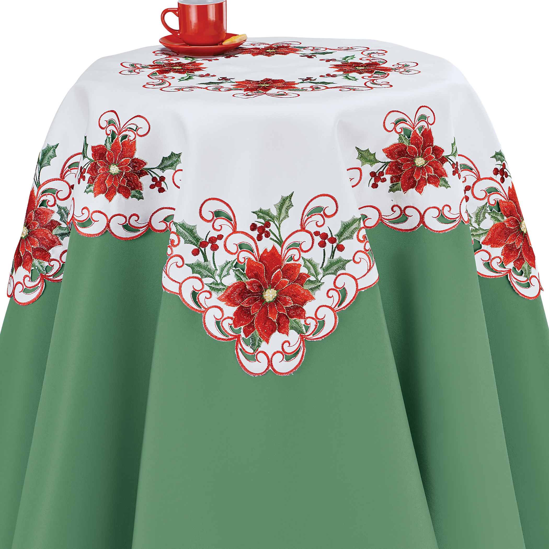 Charming Embroidered Poinsettia Table Linens eBay