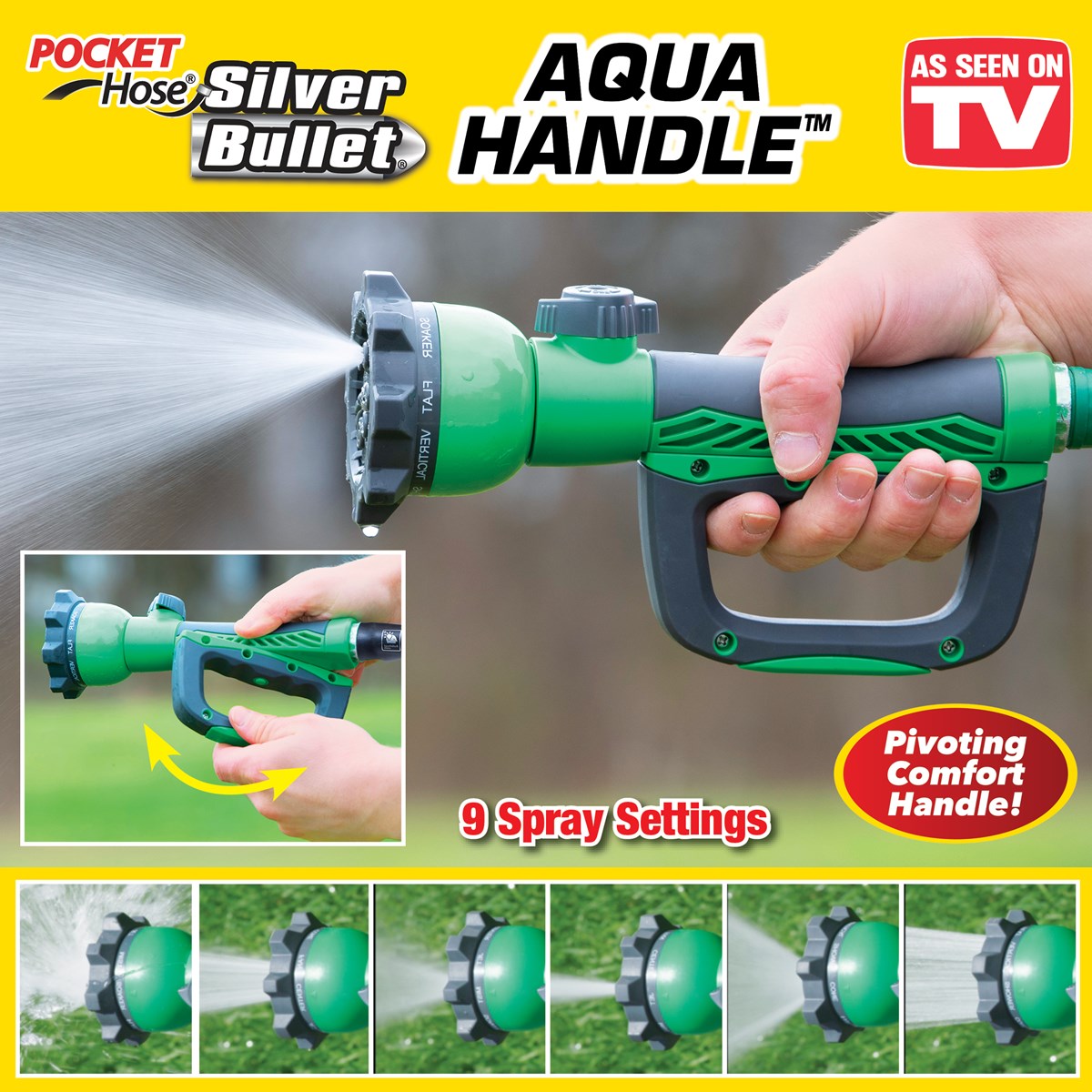 Pocket Hose Silver Bullet Aqua Handle with 9 Spray Settings