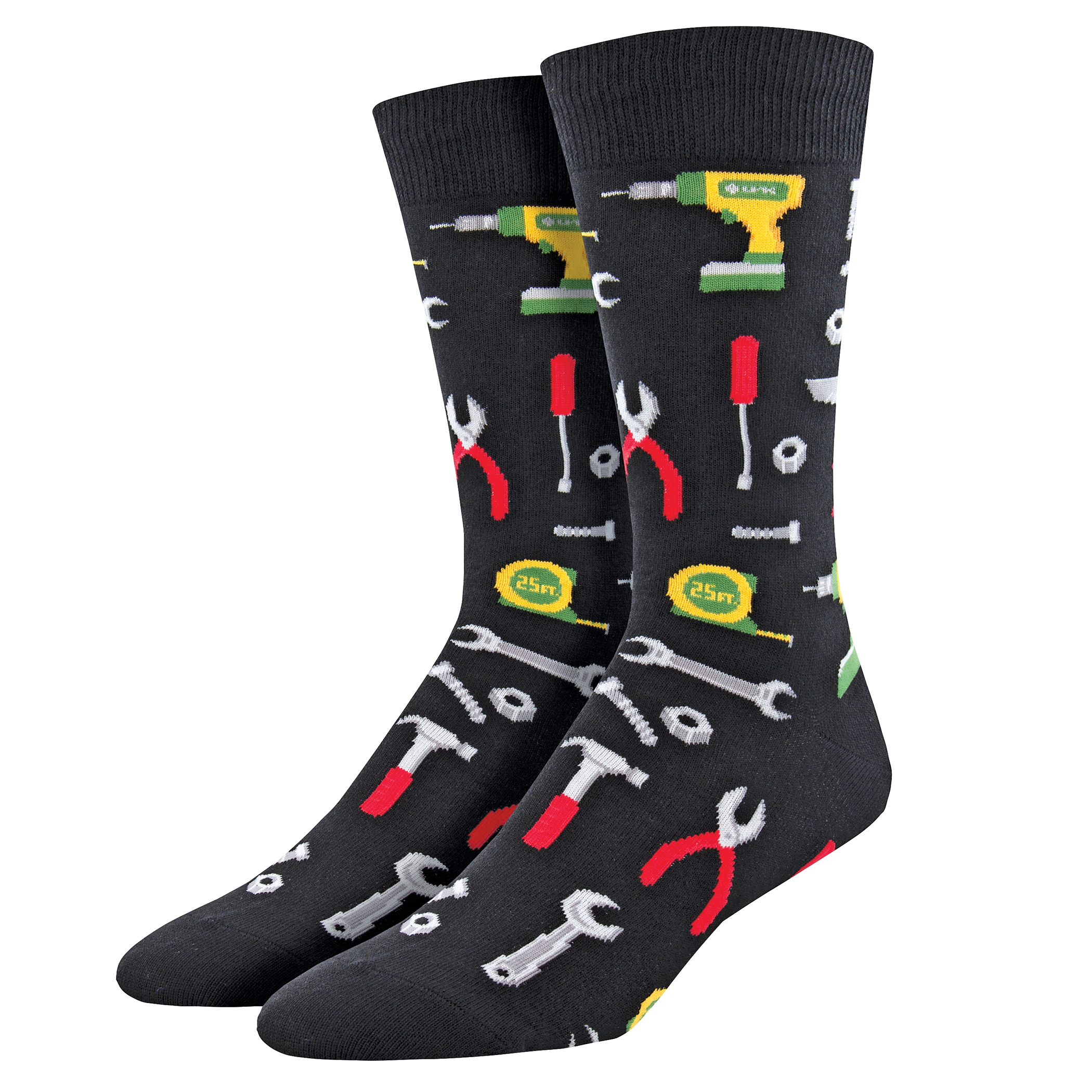 Mr. Fix It Colorful Tools Men's Novelty Crew Socks Black One Size
