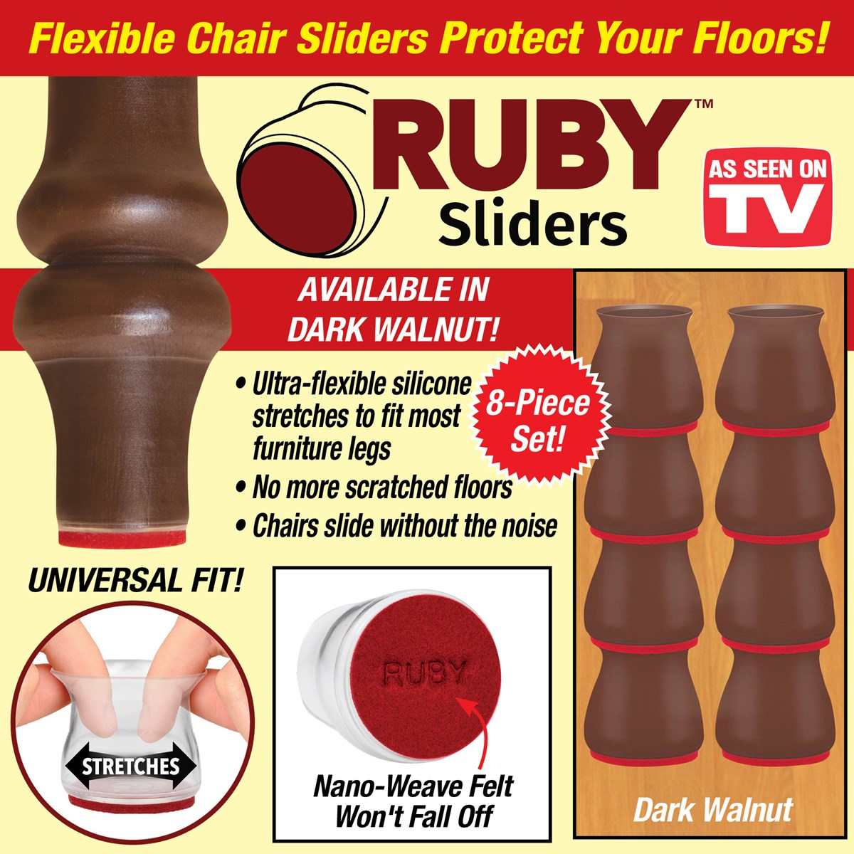 Dark Walnut Ultra Flexible Ruby Chair Sliders Set of 8 Collections Etc.