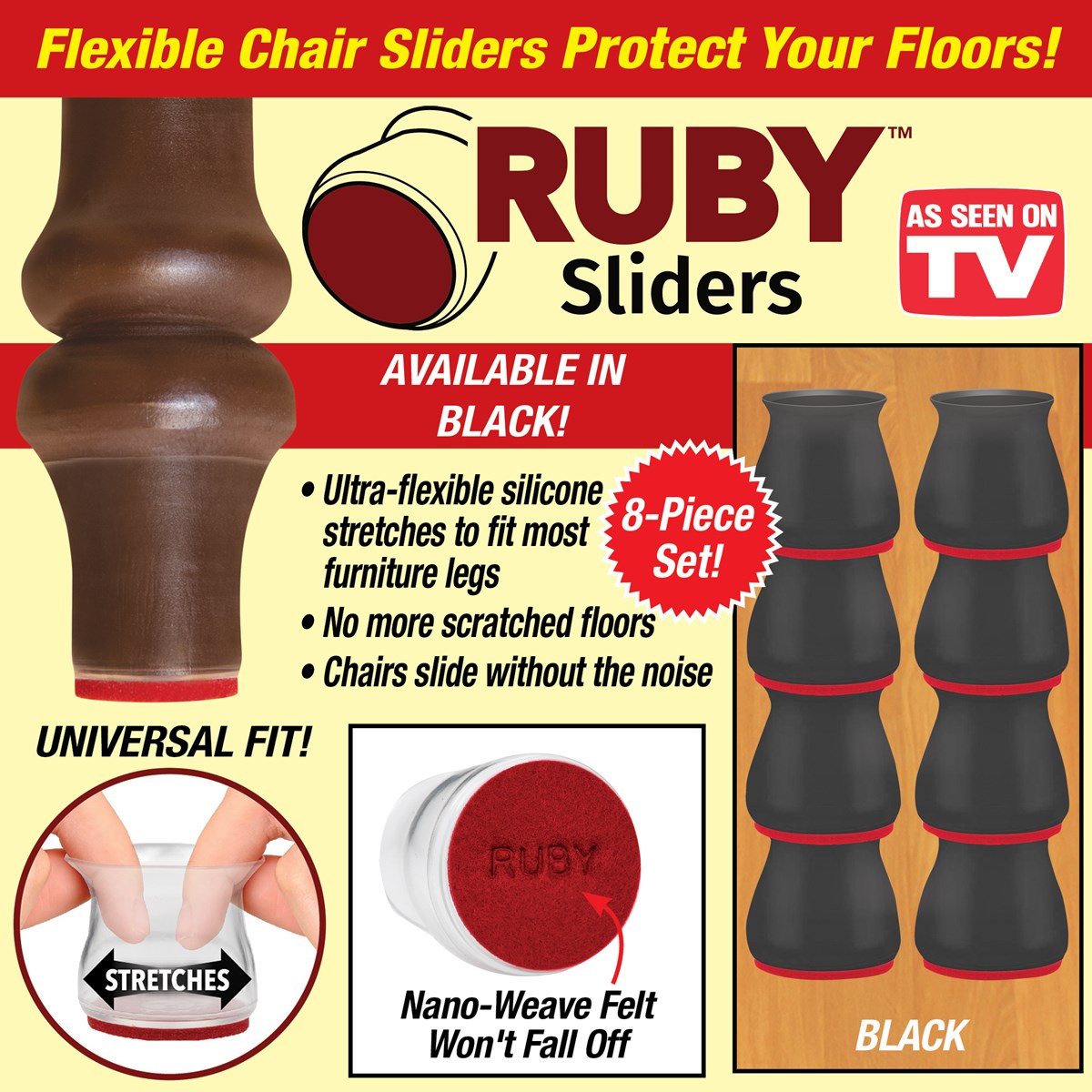 Midnight Black Flexible Ruby Chair Sliders Set of 8 Collections Etc.