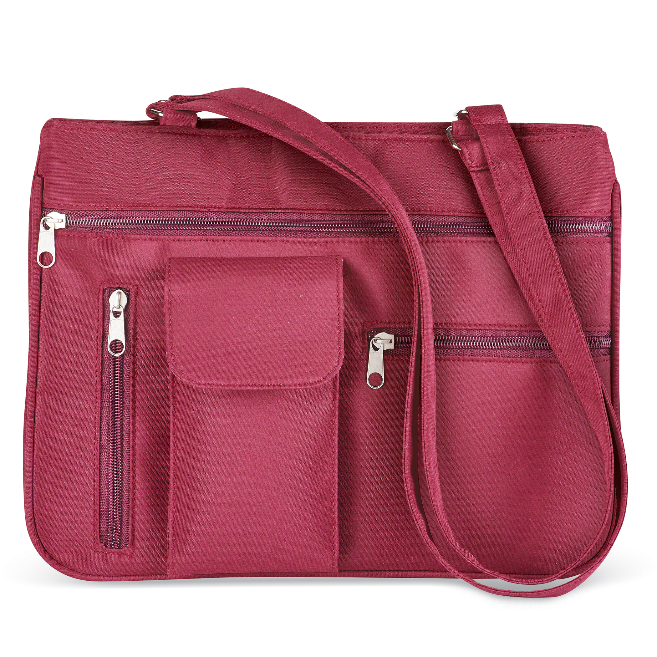 Microfiber Multi Pocket Handbag with Cellphone Storage, Burgundy