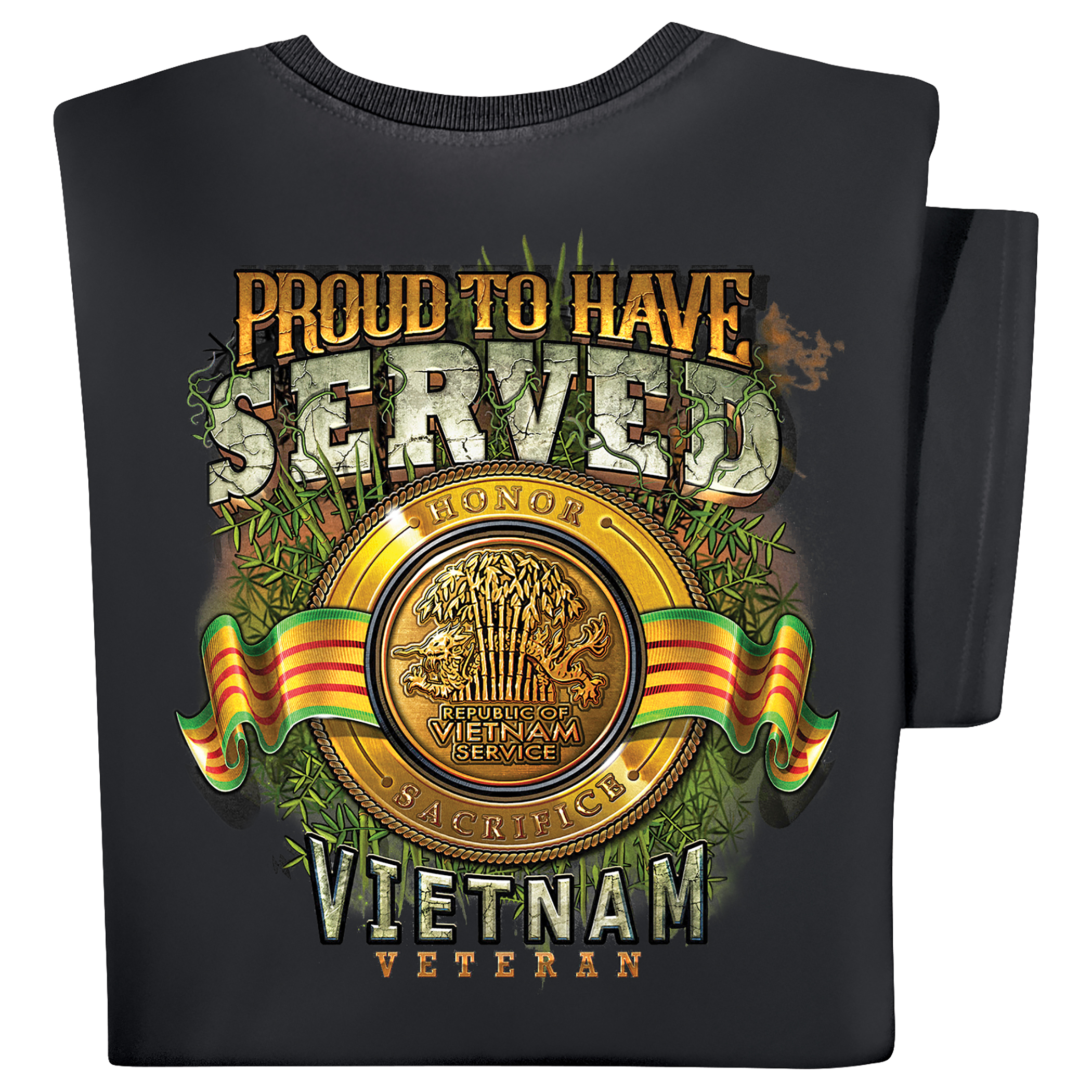 Proud to Have Served Short Sleeve Vietnam Veteran Graphic Tee | Crew Neck, Machine Washable Cotton, Black, X-Large