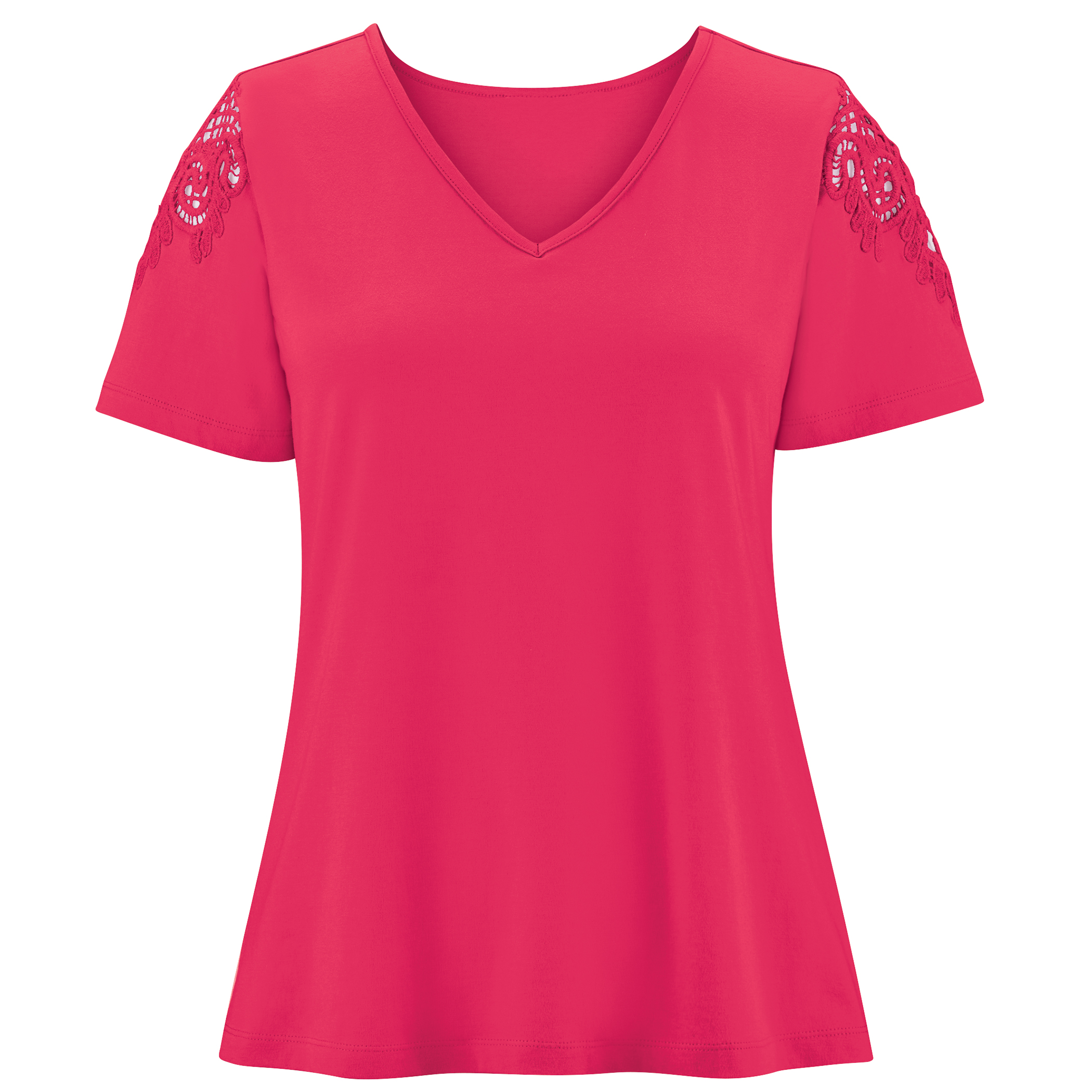 Flattering Lace Inset Short Sleeve V-Neck Top