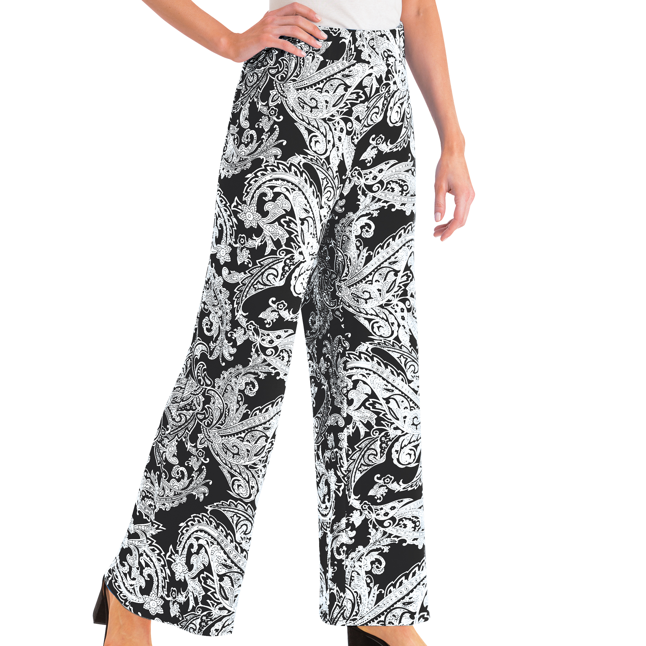 Paisley Print Elasticized Waist Wide Leg Pants