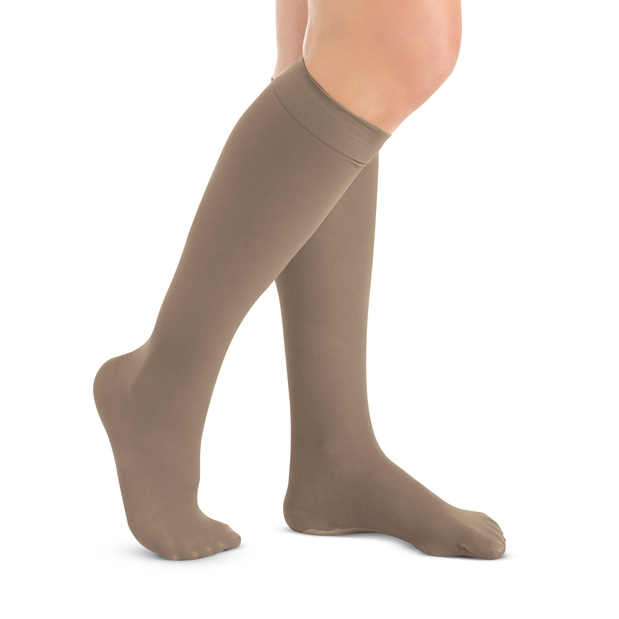 Non-Run Compression Knee High Stockings, Tan, Regular