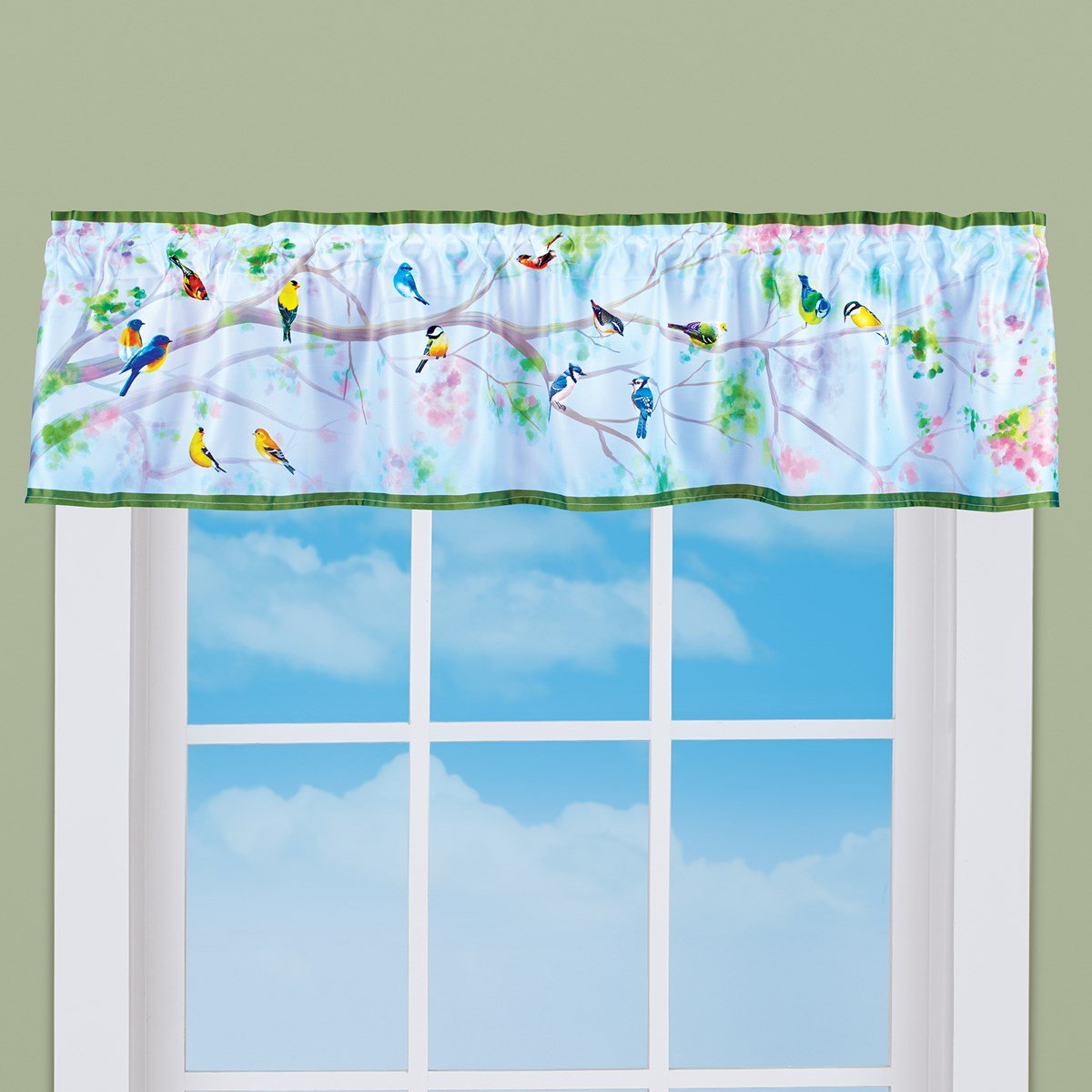 Colorful Birds on Branch Printed Window Valance Collections Etc.