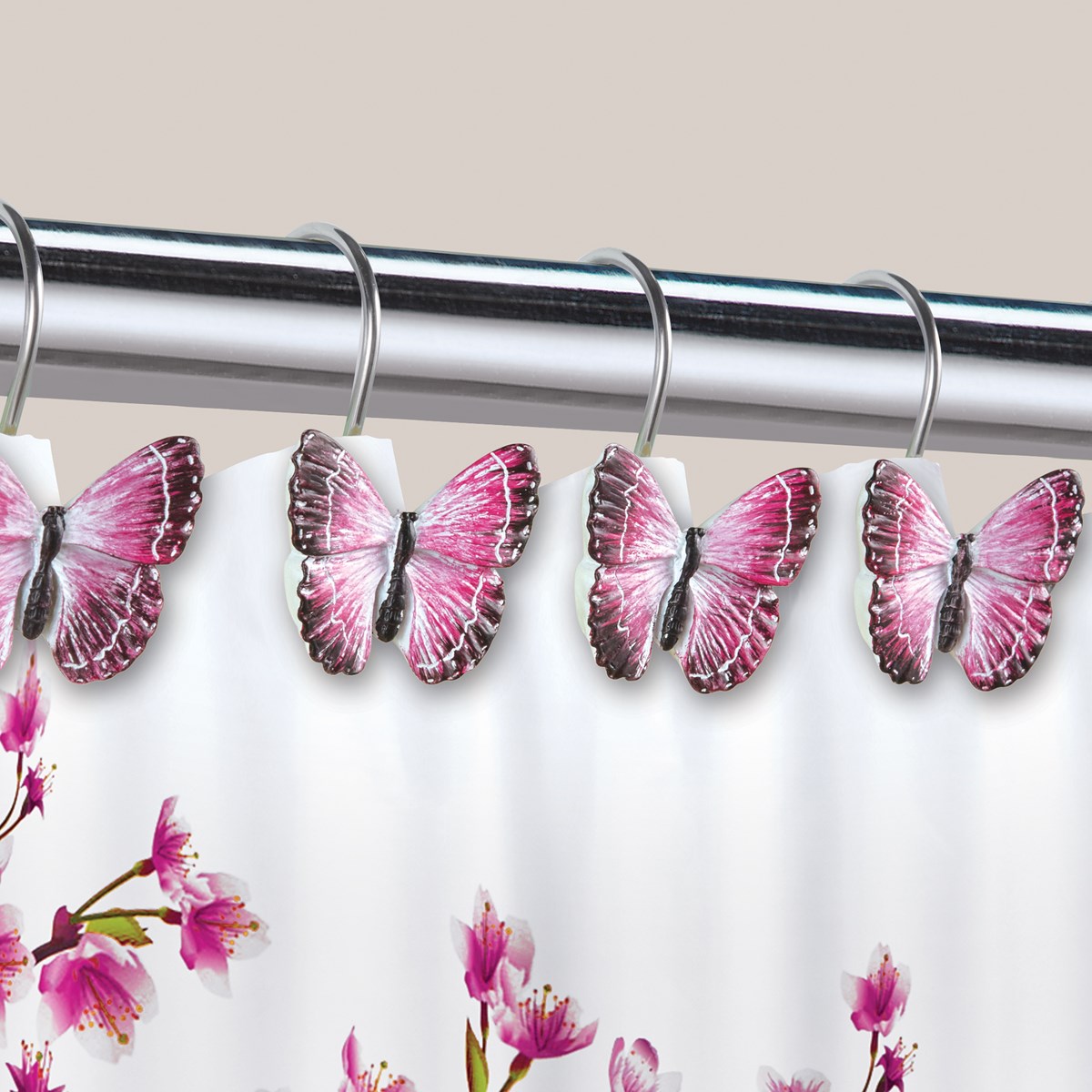 Pink Butterfly Shower Hooks Set of 12 Collections Etc.
