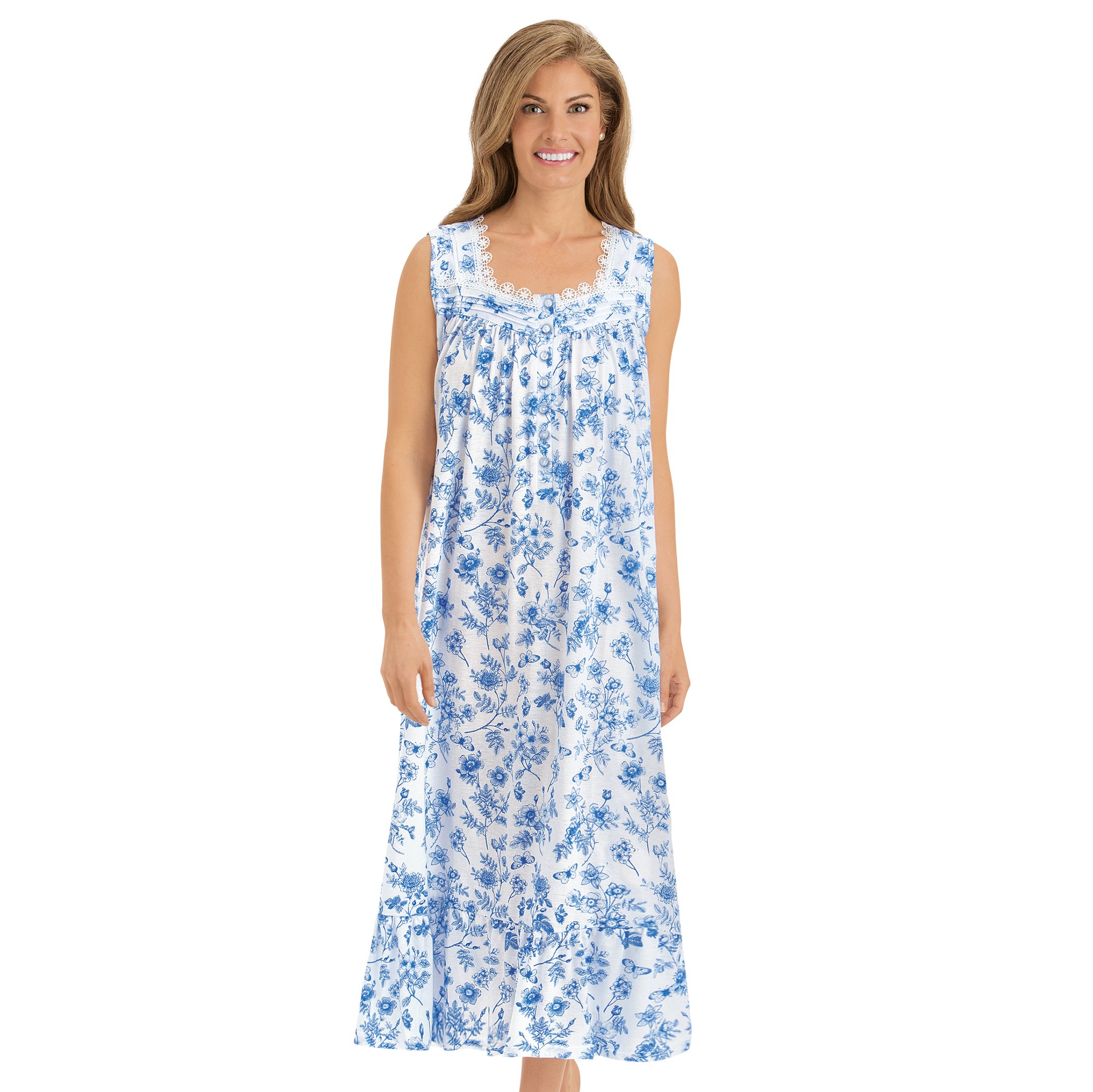 Feminine Floral Print Knit Sleeveless Nightgown