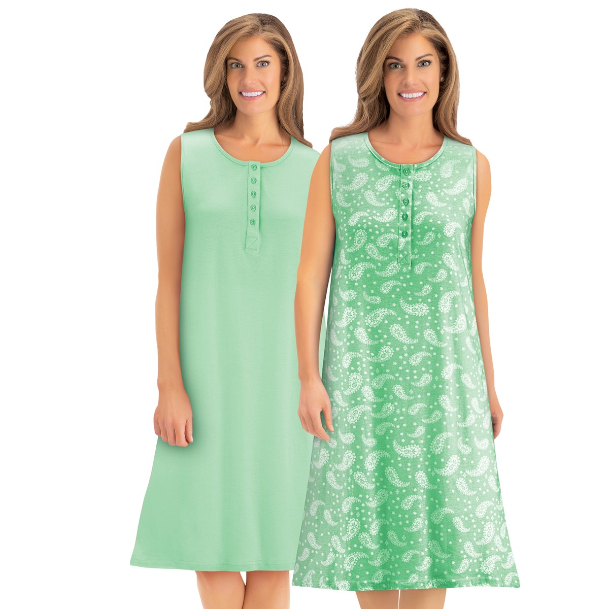 2Piece Button Front Paisley Cotton Knit Nightgowns Collections Etc.