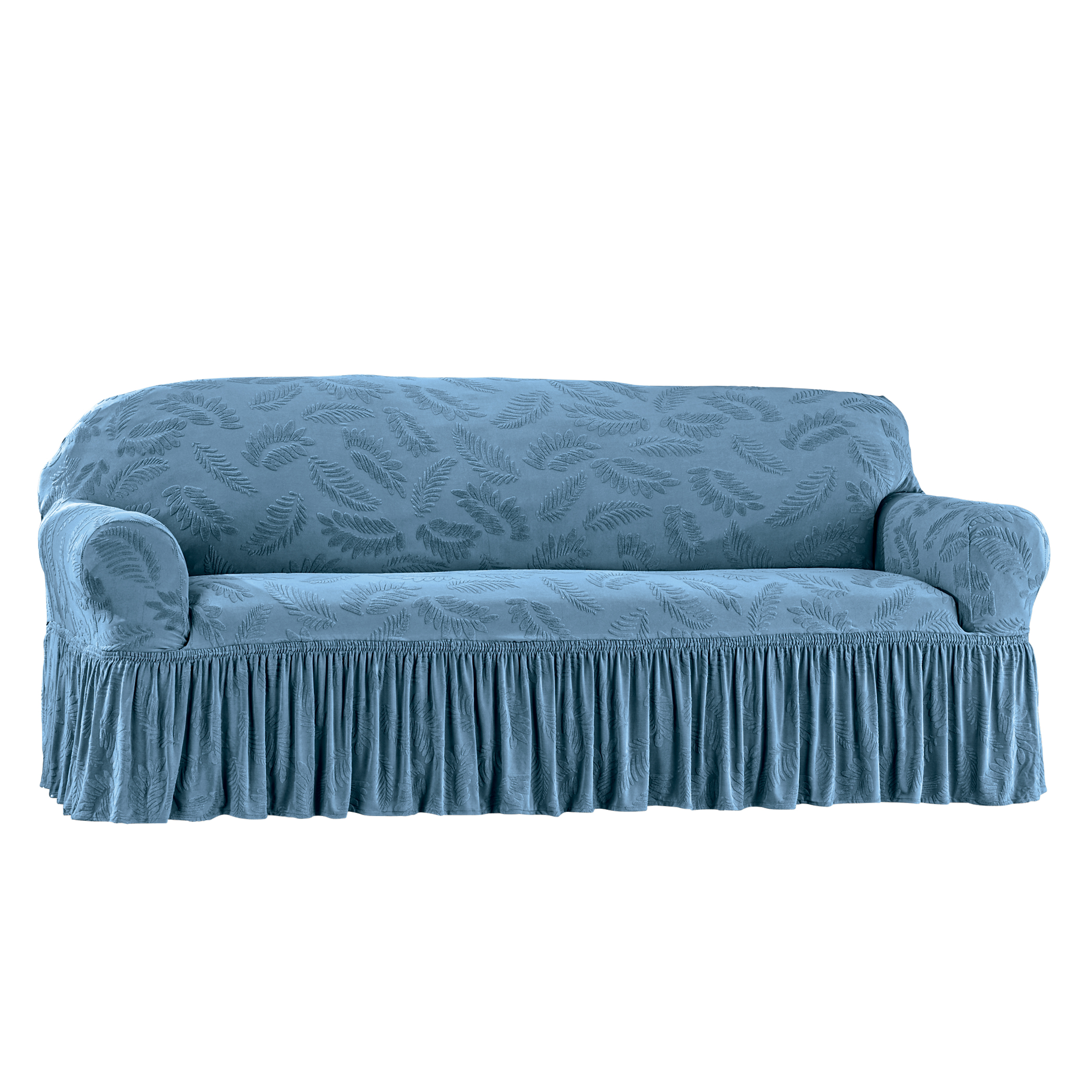 Leaf Design Ruffle Border Stretch Furniture Cover Sofa Blue