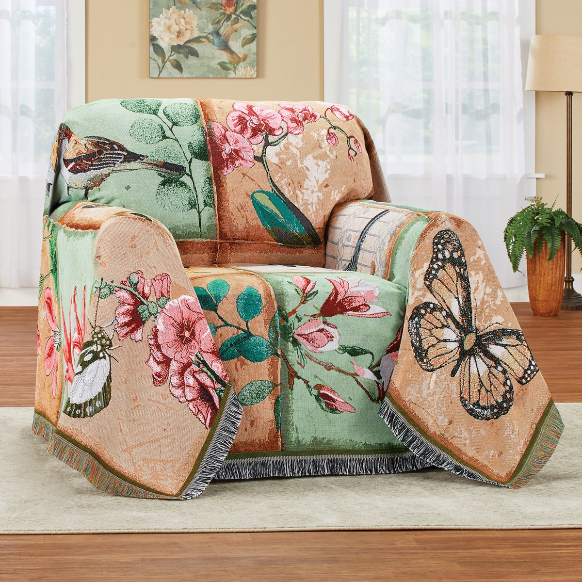 Blossoms & Butterflies Patchwork Tapestry Furniture Throw Collections