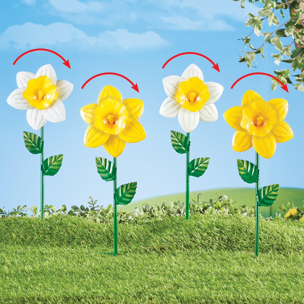 Metal Daffodil Spinner Garden Stakes Set of 4 Collections Etc.