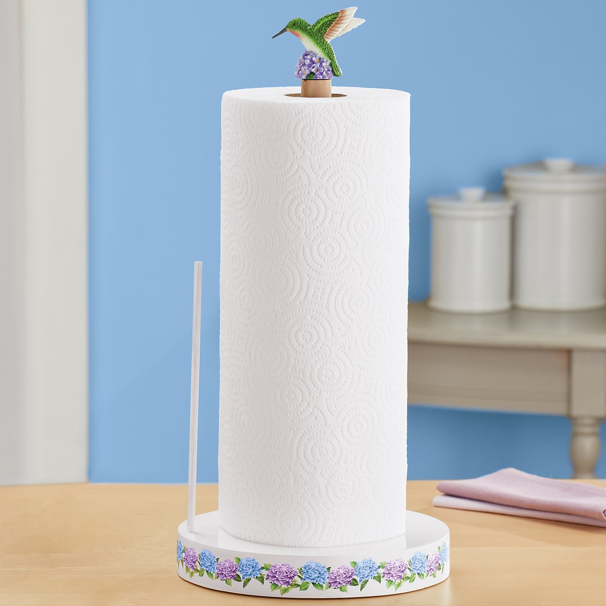 Hummingbirds and Hydrangeas HandPainted Paper Towel Holder