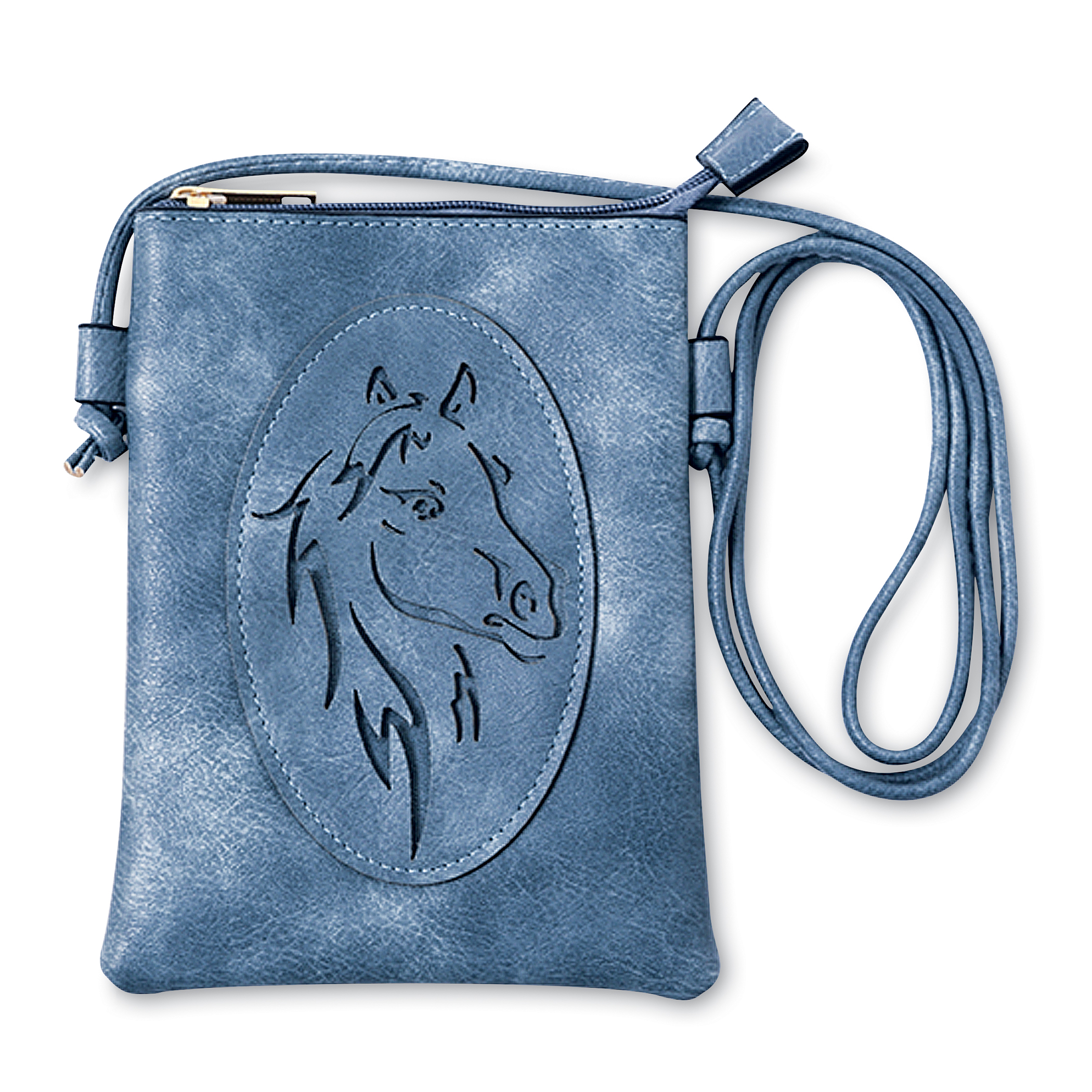 Embossed Horse Design Adjustable Crossbody Bag
