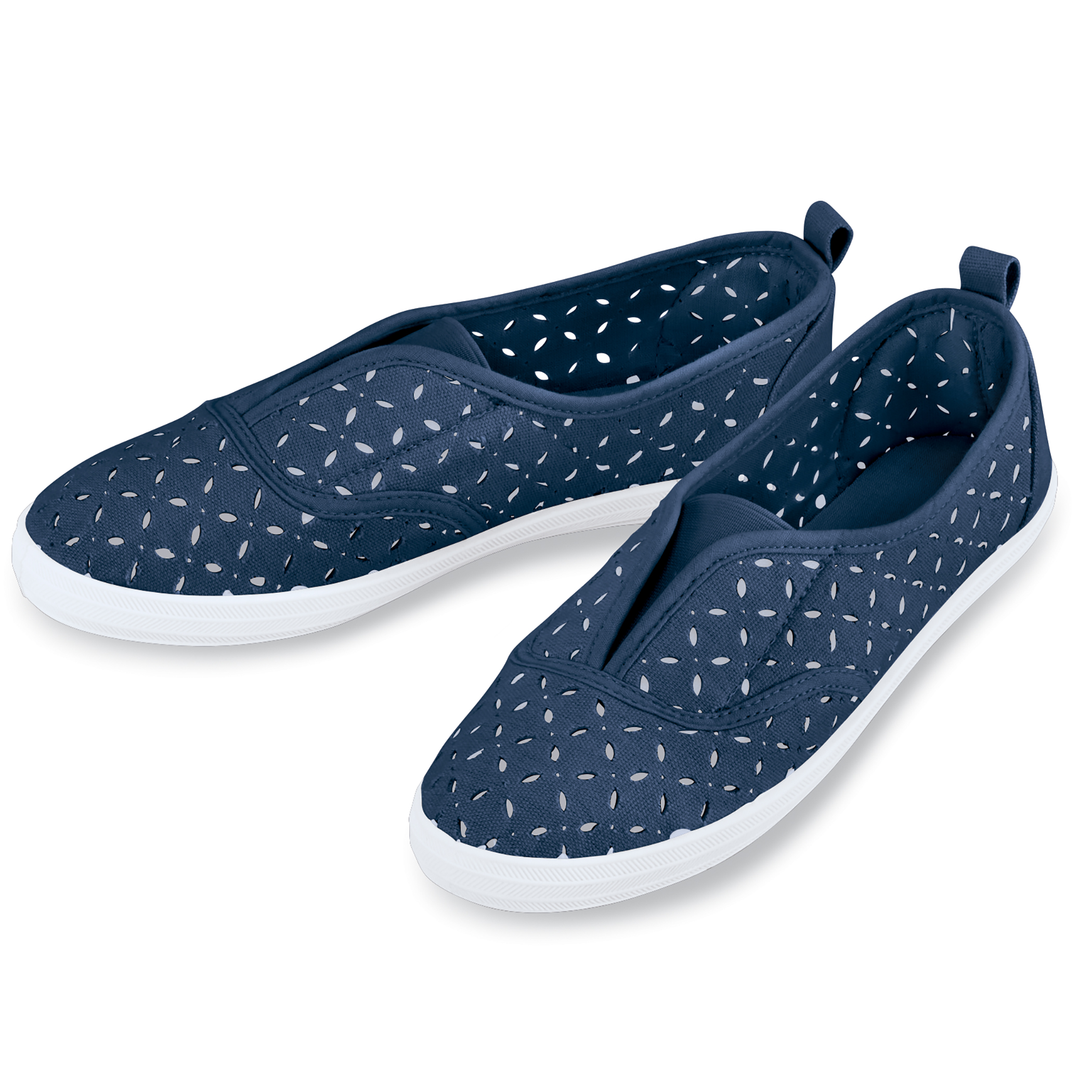 Laser-Cut Pattern Stretch Slip-On Sneakers