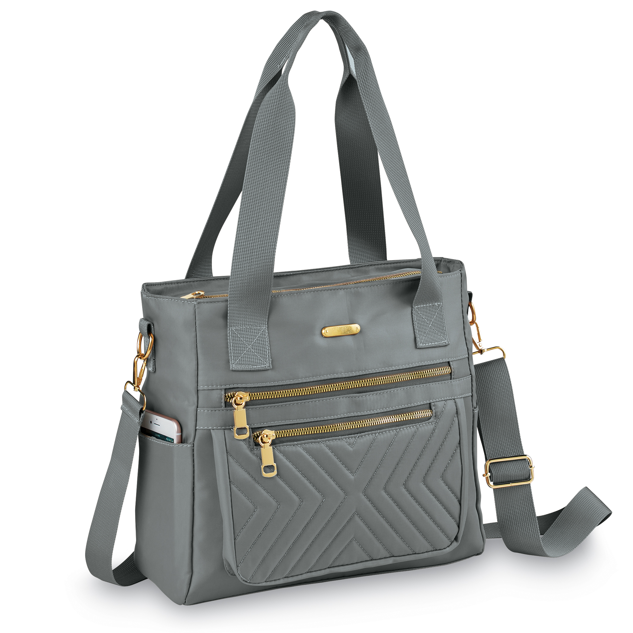 Stylish 6 Zippered Pocket Large Handbag Grey