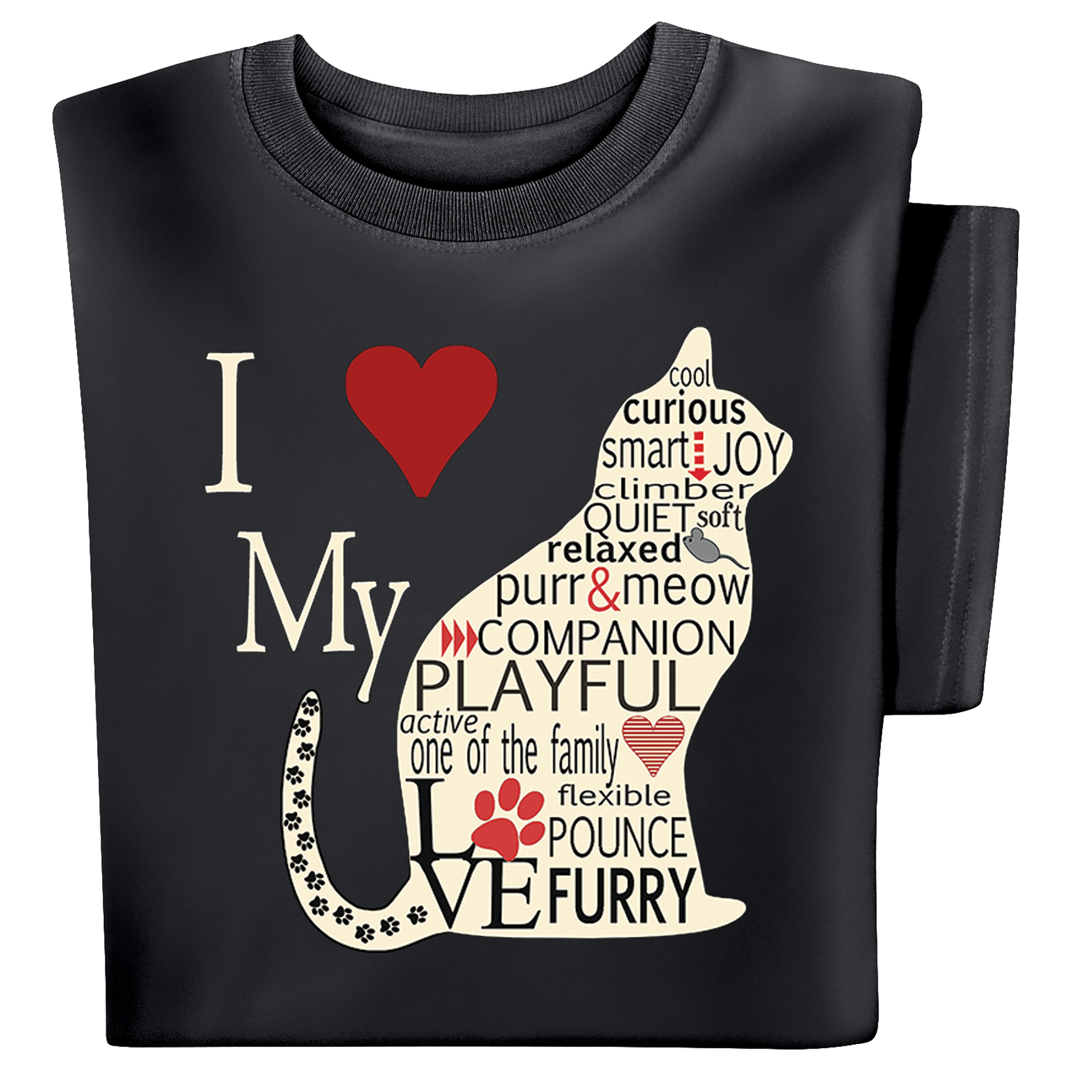 I Heart My Cat Short Sleeve Cotton T-Shirt, Black, XX-Large