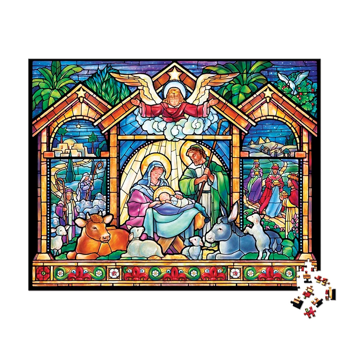 Stained Glass Nativity Scene 1,000Piece Puzzle Collections Etc.