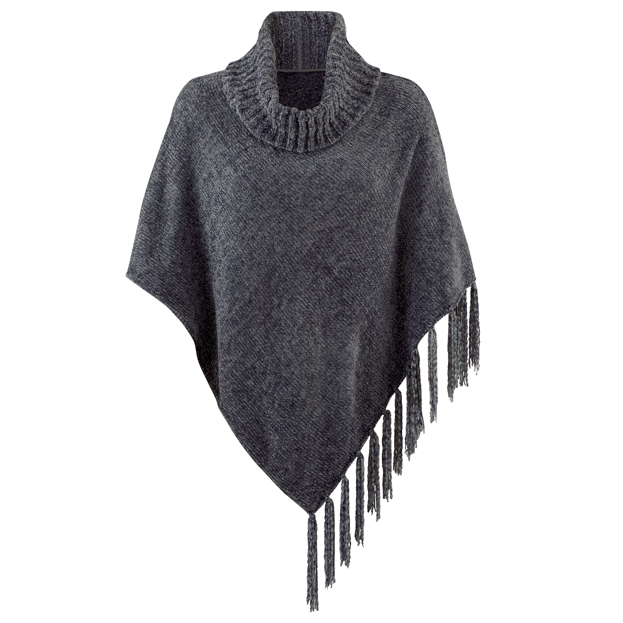 Soft Cowl Neck Chenille Poncho, Black