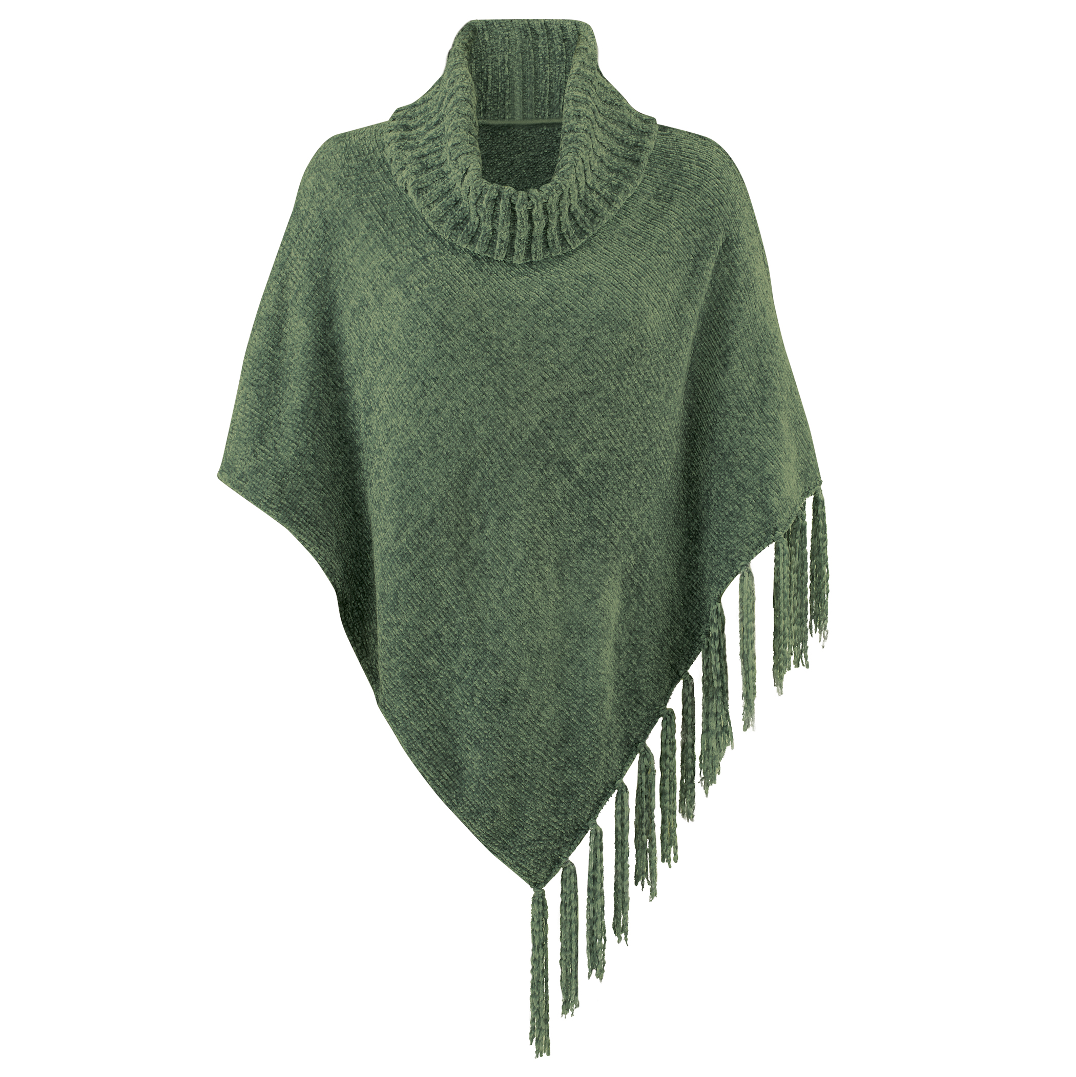 Britt's Knits Soft Cowl Neck Chenille Poncho Green One Size