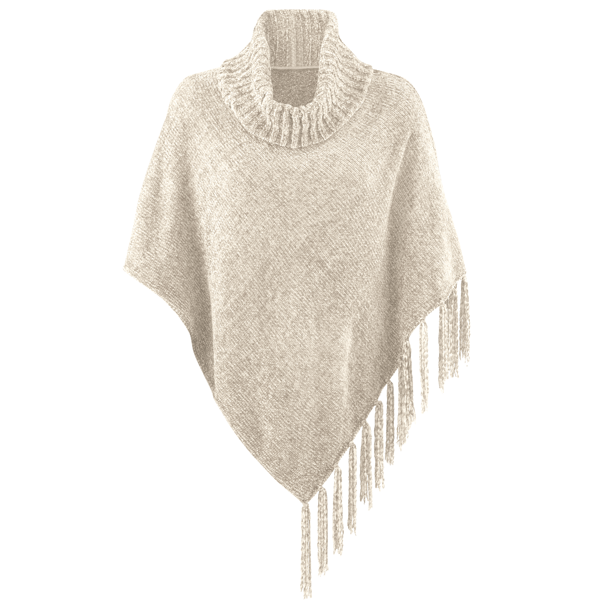 Soft Cowl Neck Chenille Poncho