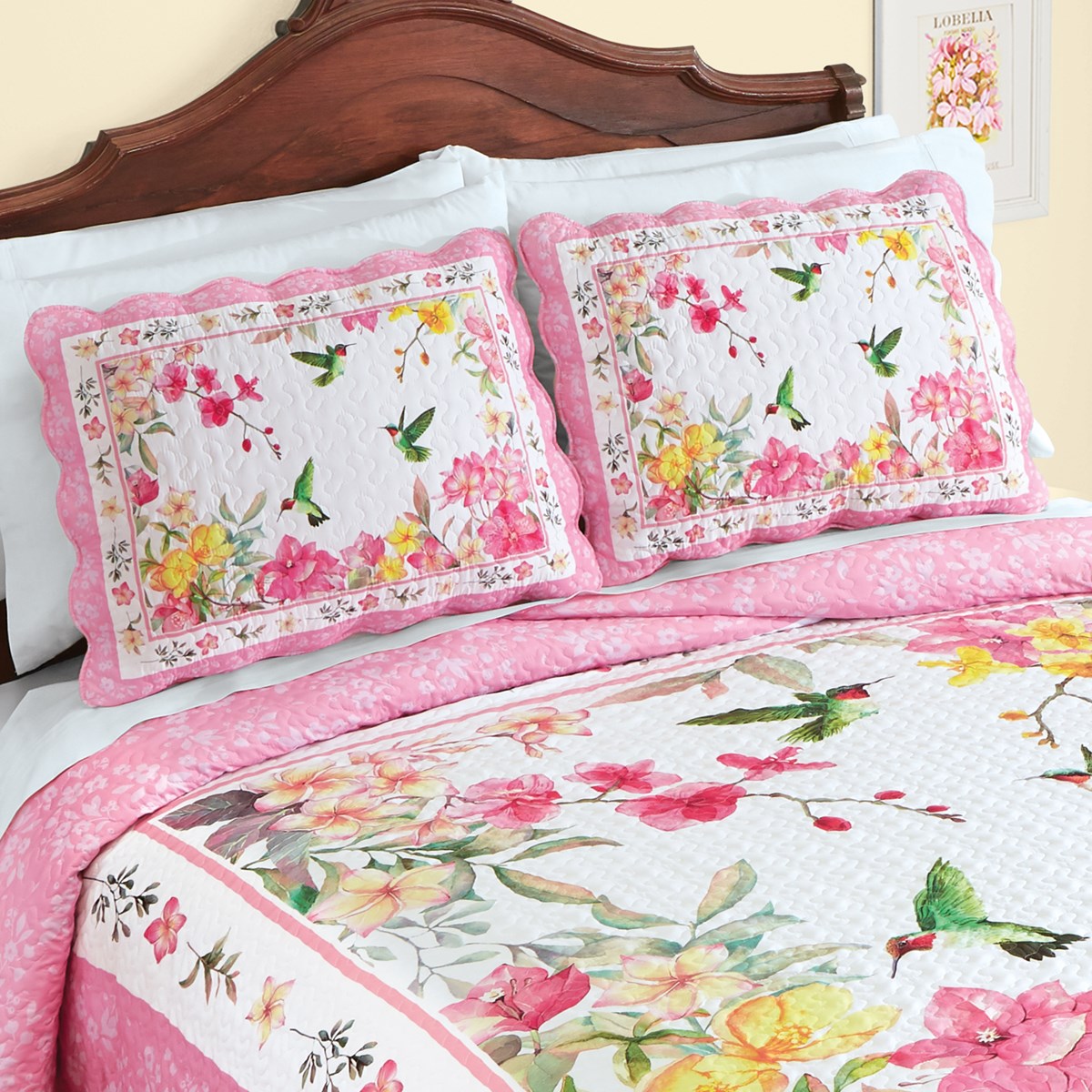 Blooming Hummingbird Floral Pillow Shams Set of 2 Collections Etc.