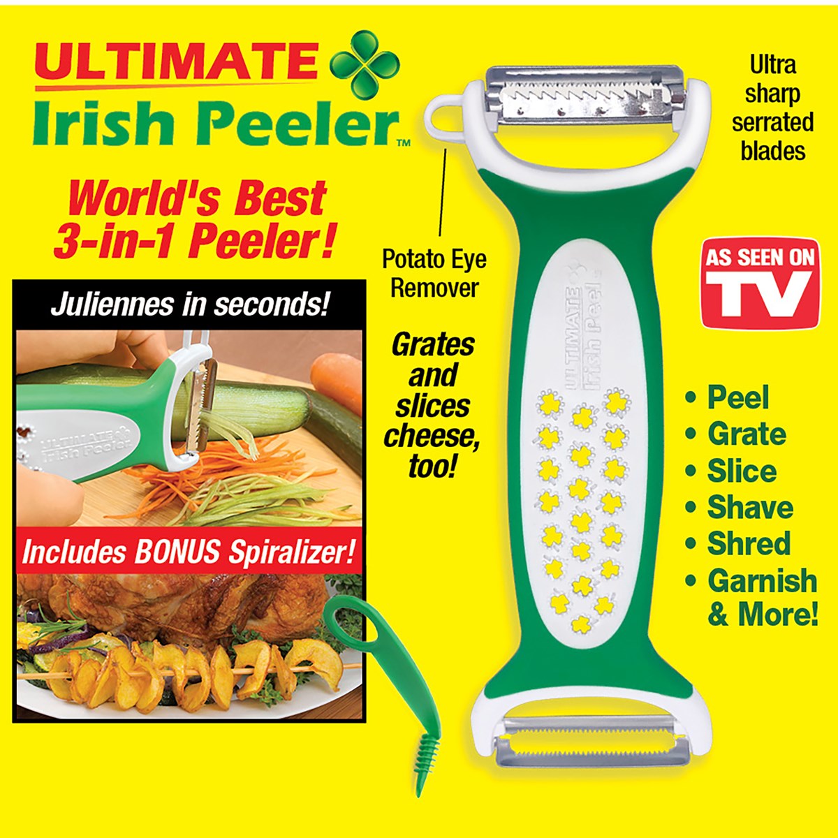Ultimate Irish Peeler™ with Bonus Spiralizer Collections Etc.