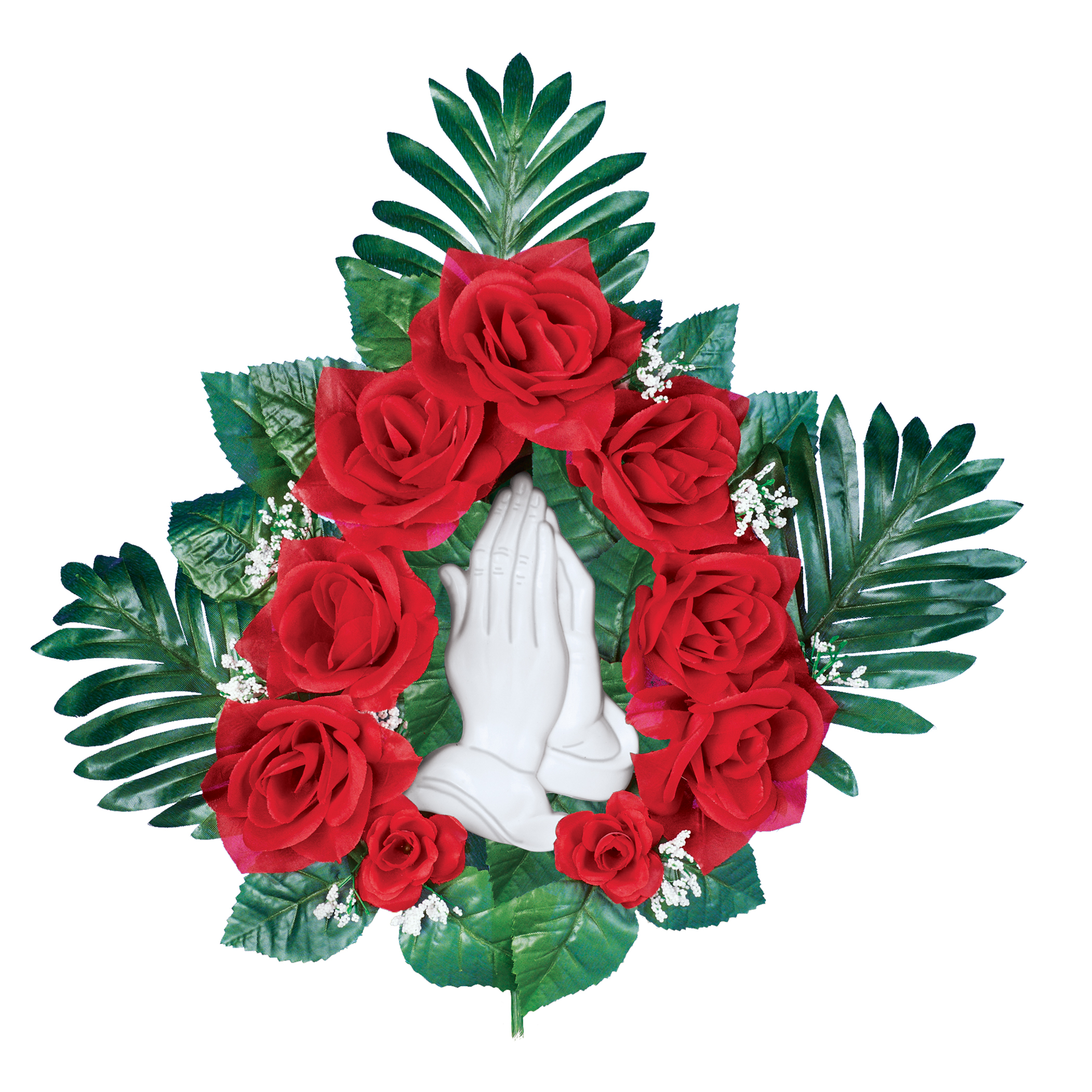 Artificial Rose Praying Hands Memorial Stake