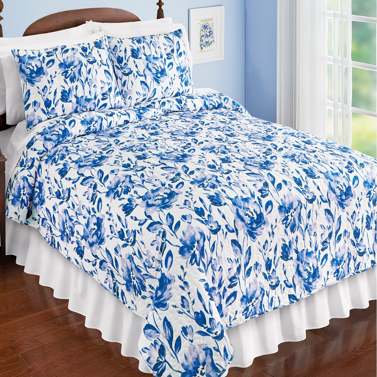 Beautiful Blue Floral Luxurious Quilt Collections Etc.