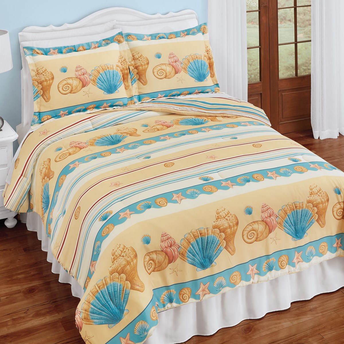 3Piece Coastal Seashell Reversible Comforter Set Collections Etc.