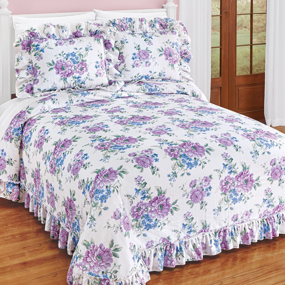Allison Plisse Lavender Floral Ruffled Border Bedspread Collections Etc.