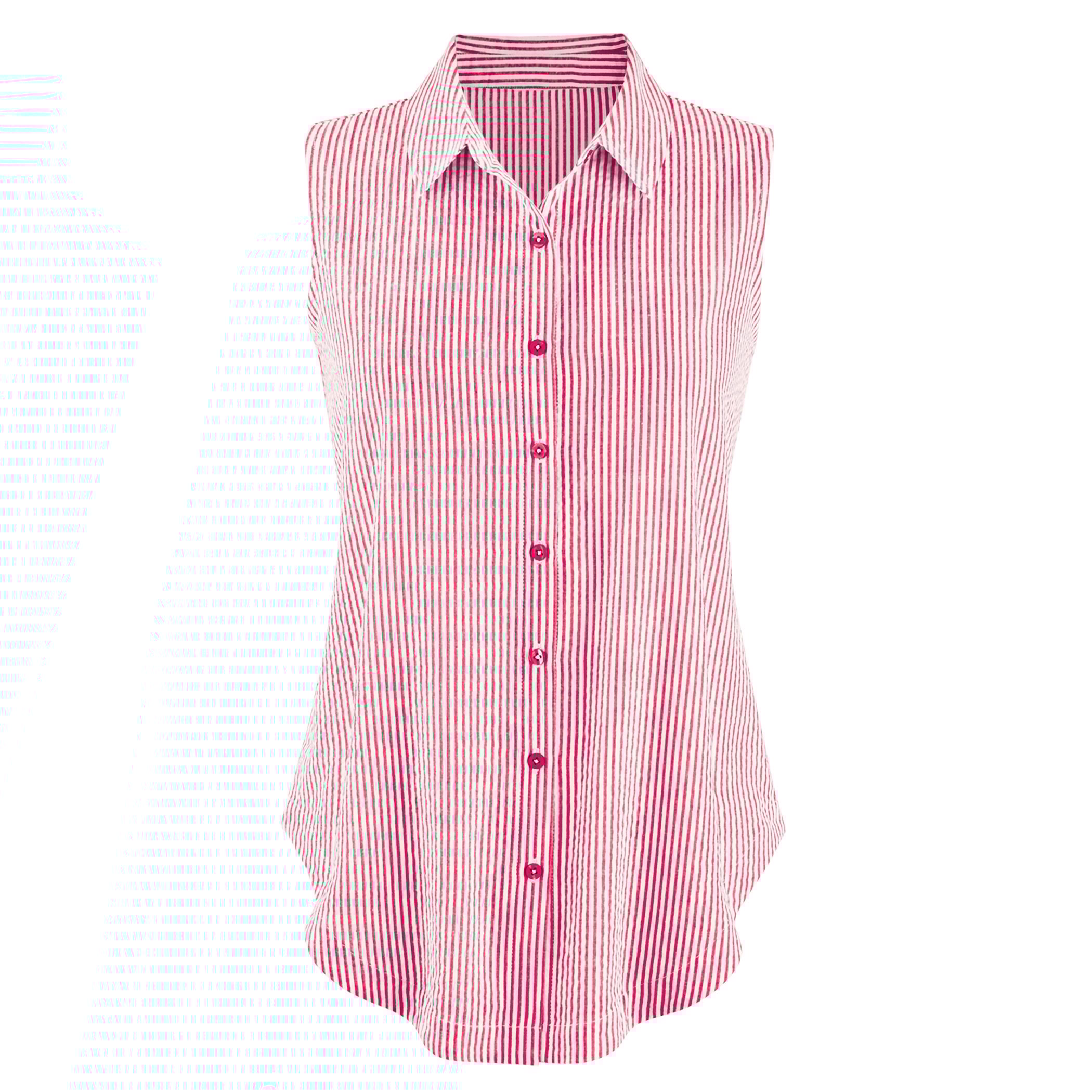 Striped Seersucker Sleeveless Button Front Shirt - Picture 3 of 5