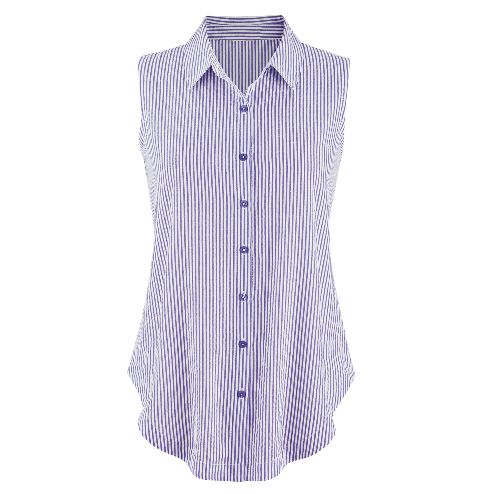Striped Seersucker Sleeveless Button Front Shirt - Picture 5 of 5