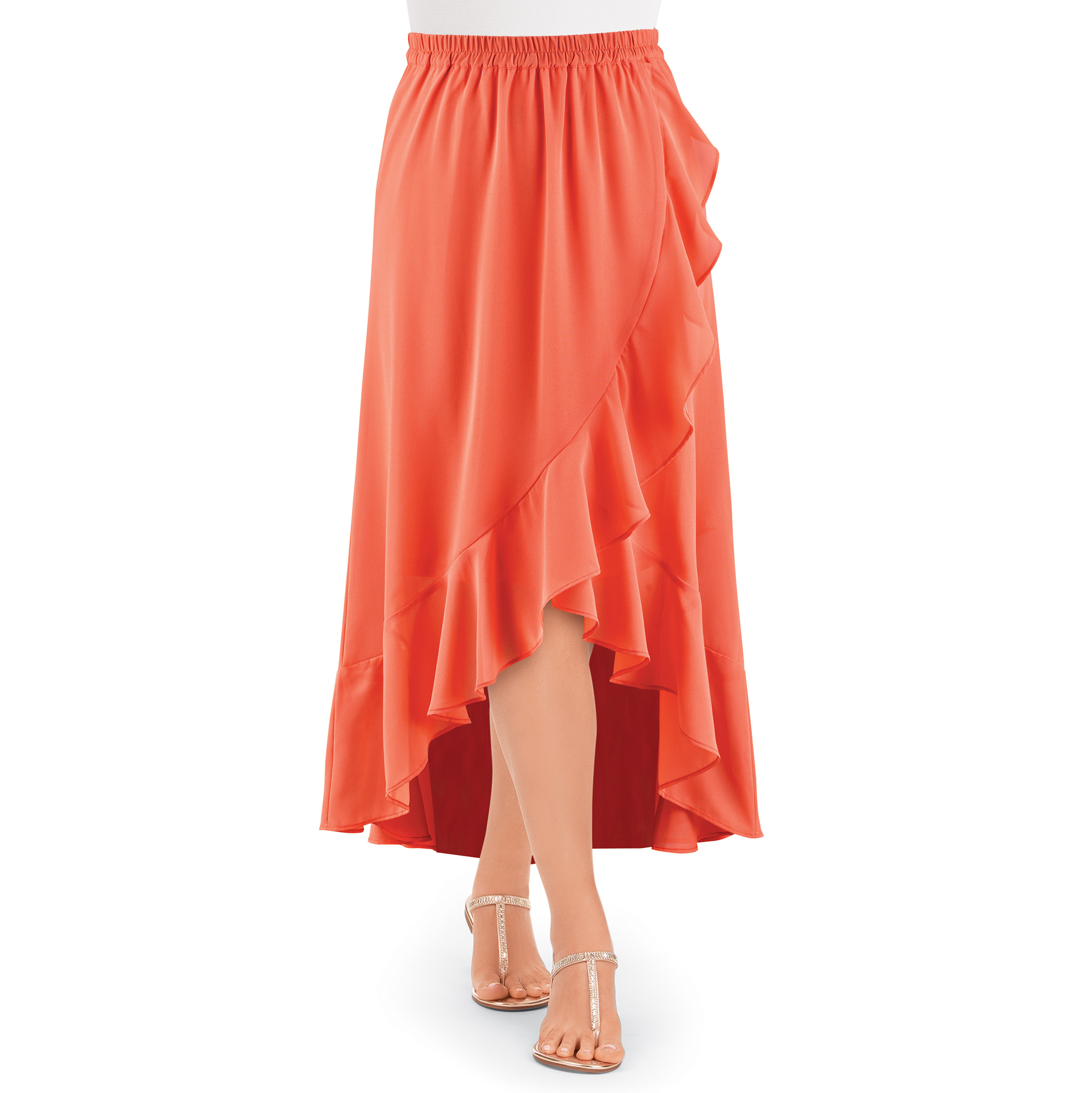 Faux Wrap Ruffle Trim Feminine Asymmetrical Skirt