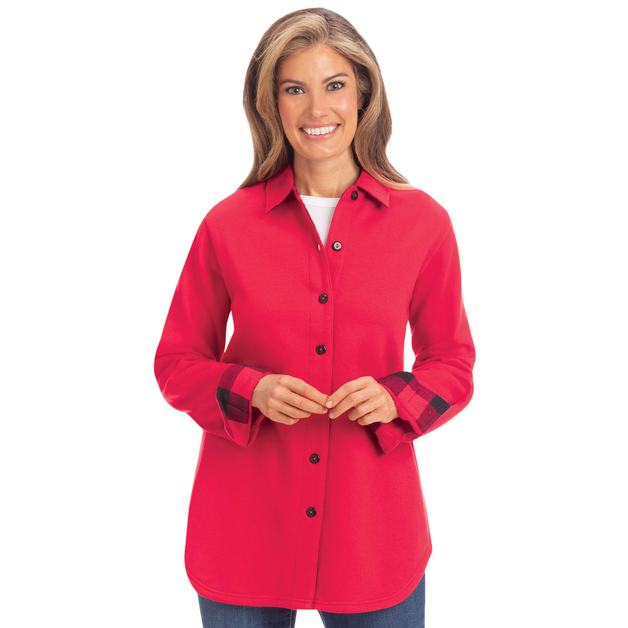 Buffalo Check Trim Cozy Shirt Large Royal Blue