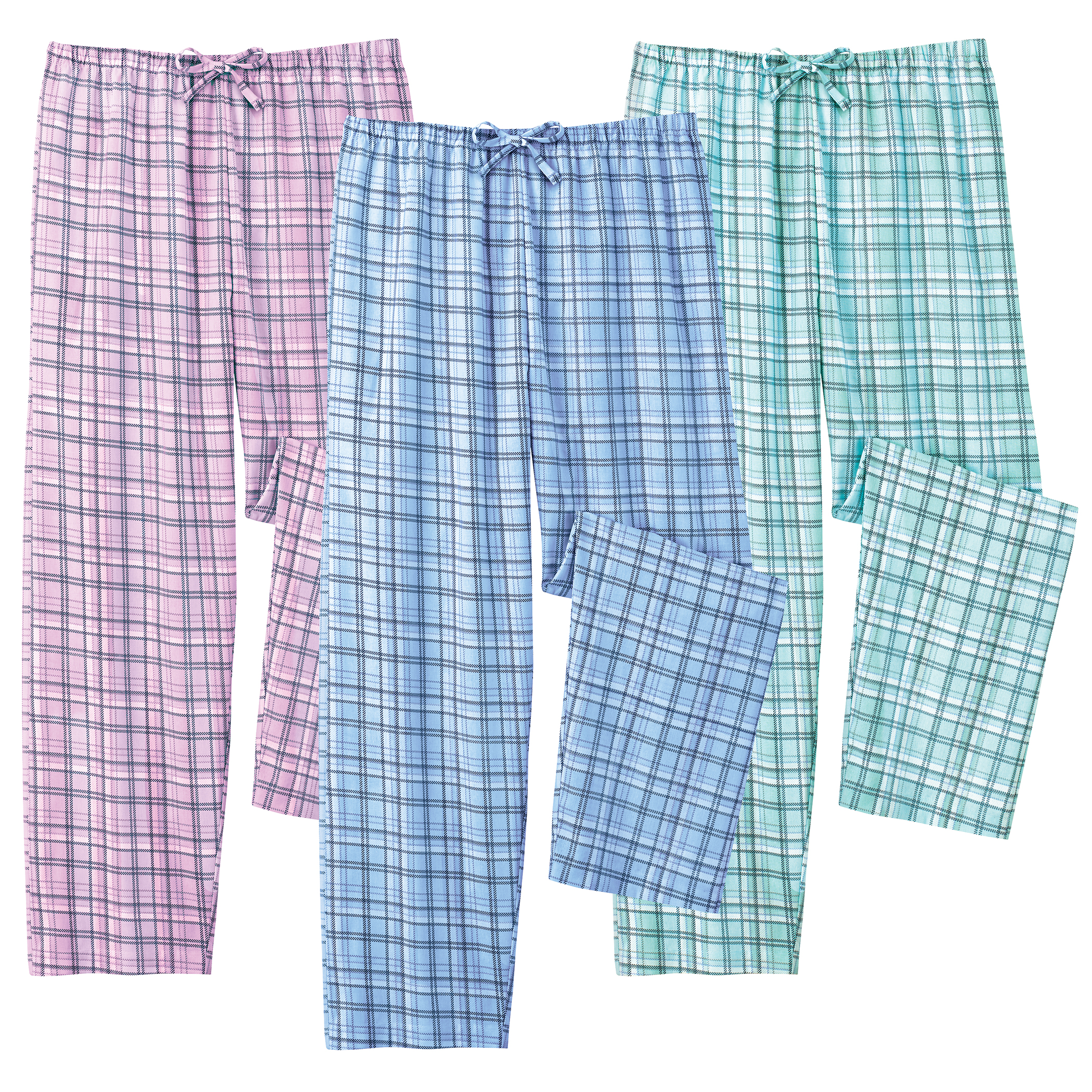 Pastel Plaid Drawstring 3-Pack Pajama Pants Set