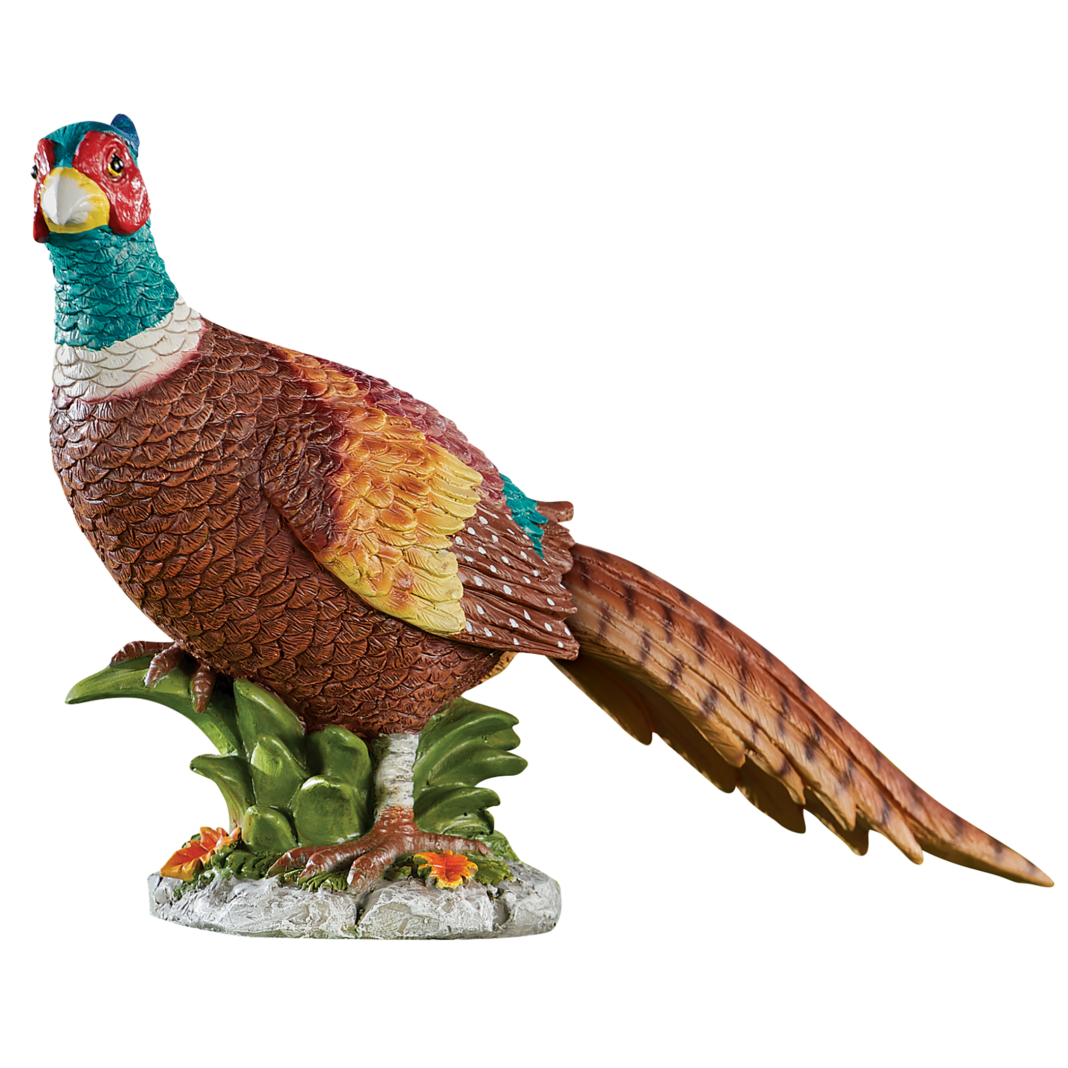 Hand-Painted Colorful Pheasant Lawn Ornament Brown