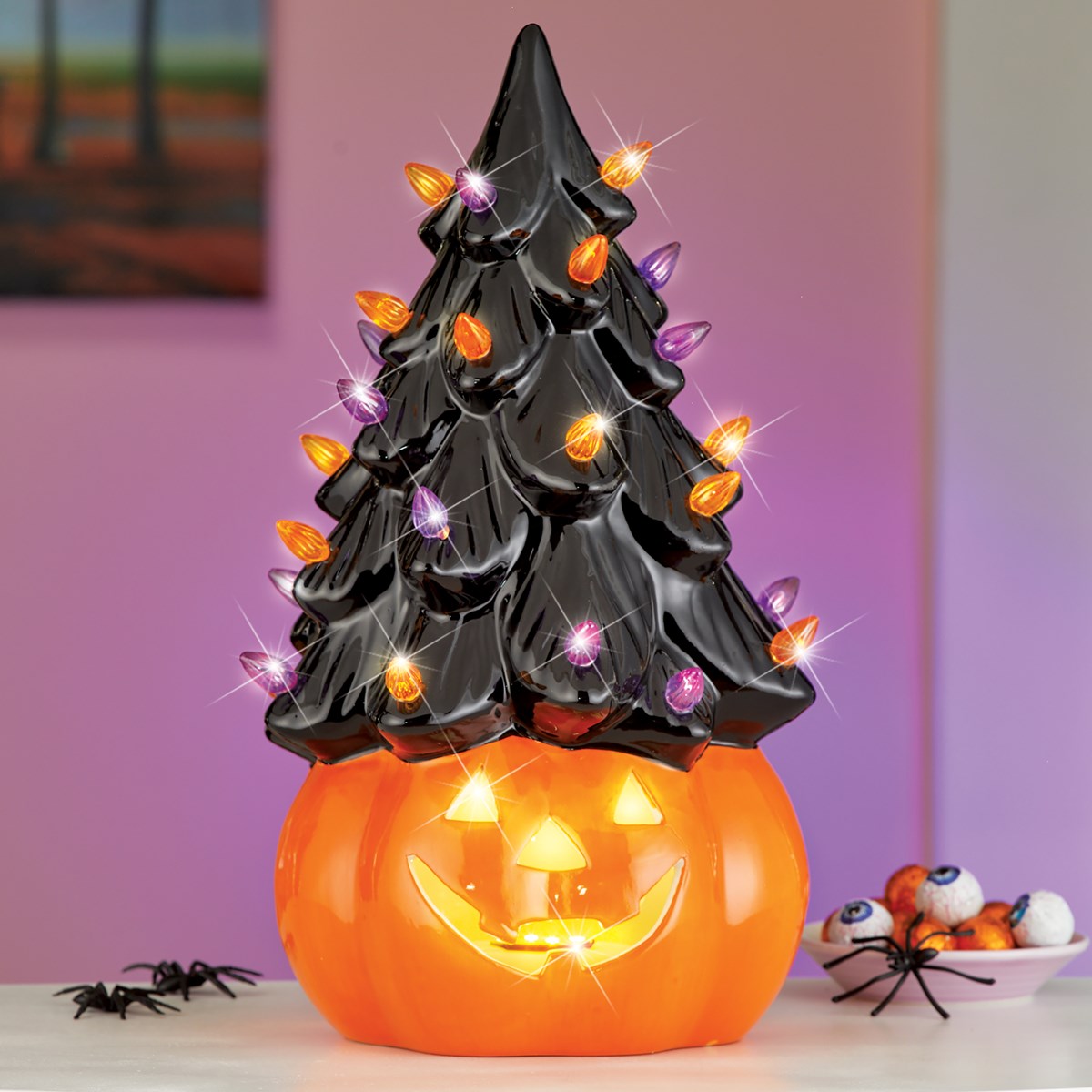 LED Lighted Ceramic Jack O' Lantern Tree Collections Etc.