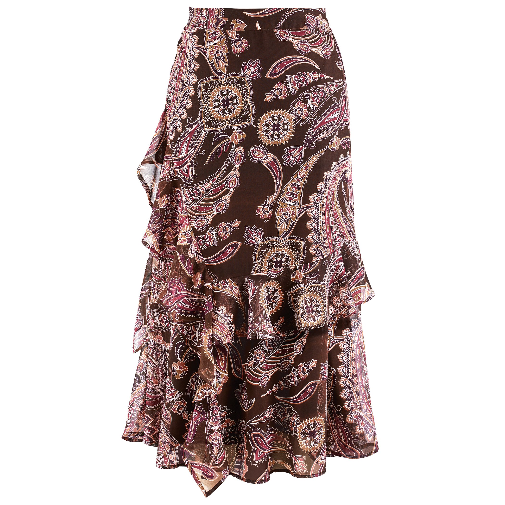 Asymmetrical Ruffle Paisley Print Skirt | Collections Etc.