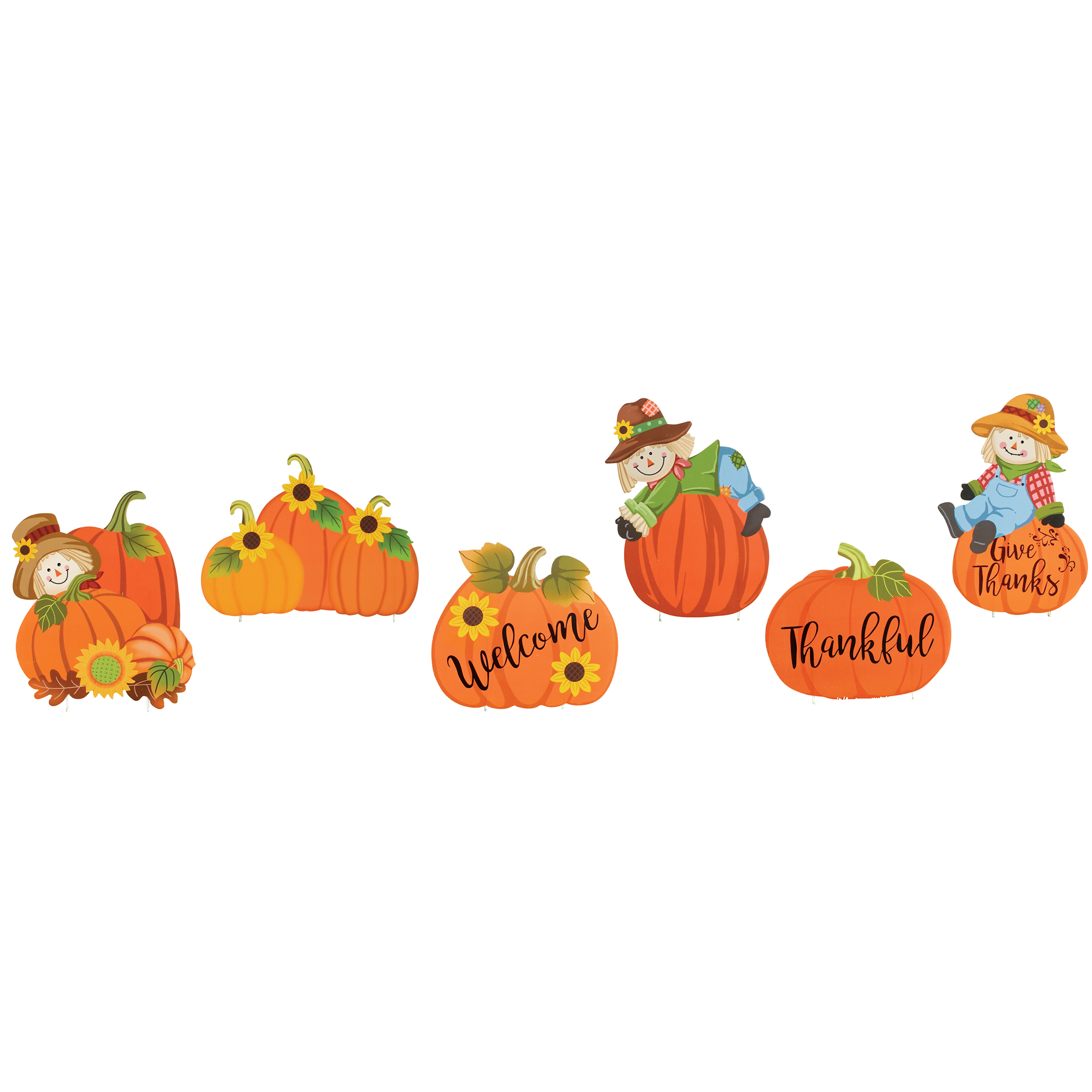Harvest Scarecrow and Pumpkins Garden Stakes - Set of 6