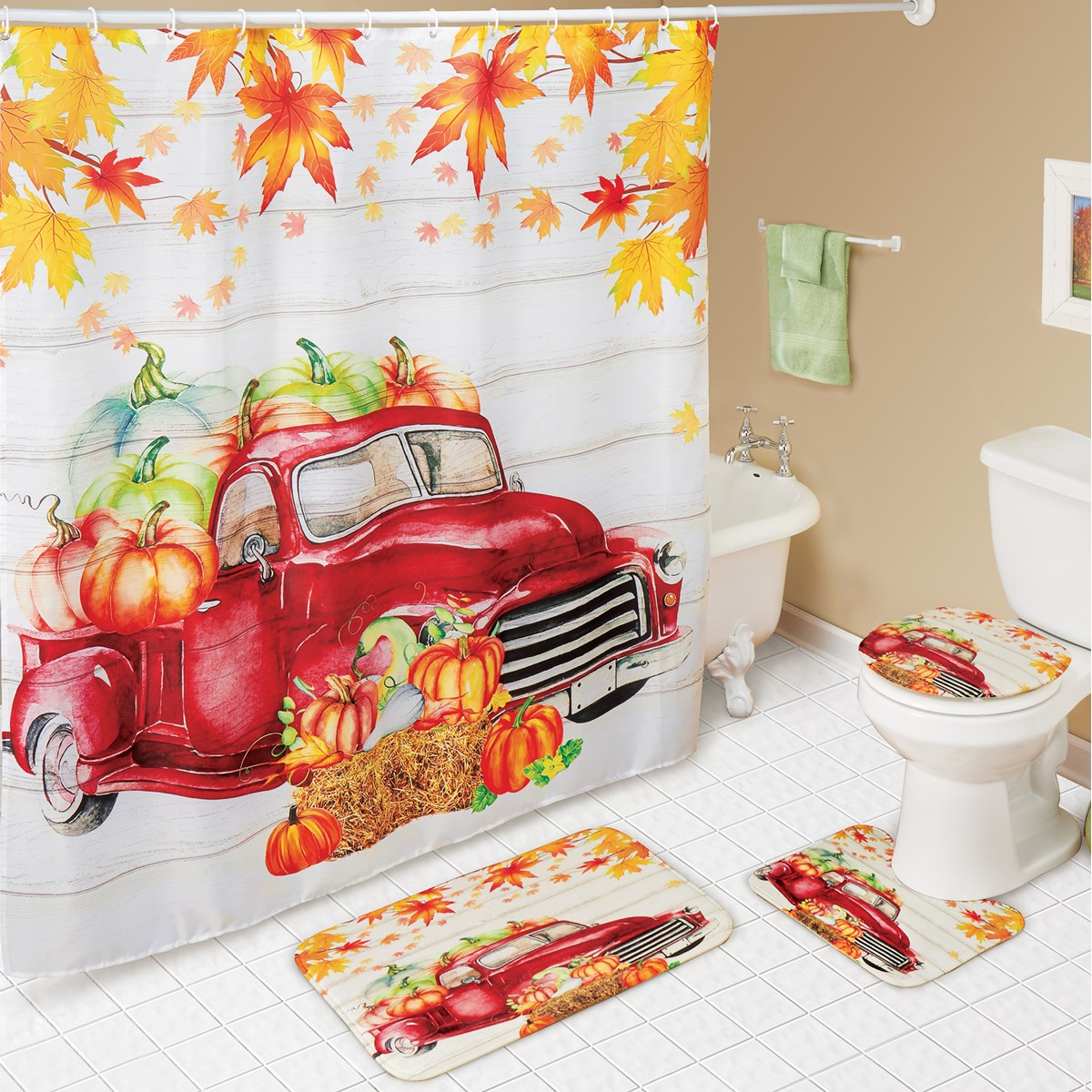 4Piece Fall Vintage Red Truck Bathroom Set Collections Etc.