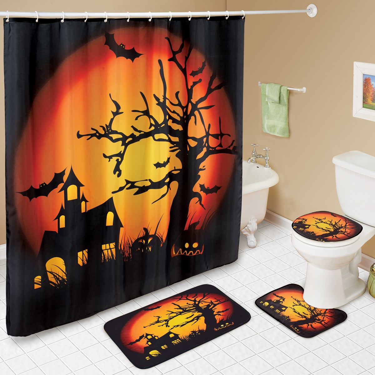 4Piece Haunted House Halloween Bathroom Set Collections Etc.