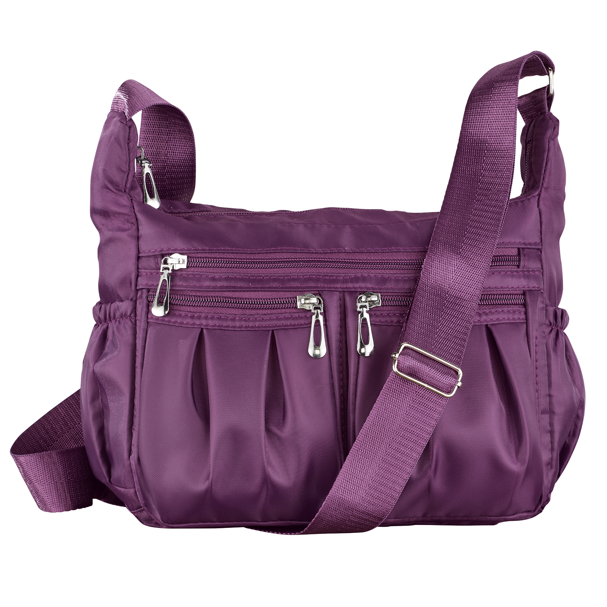 Multi Zippered Pocked Nylon Adjustable Strap Handbag